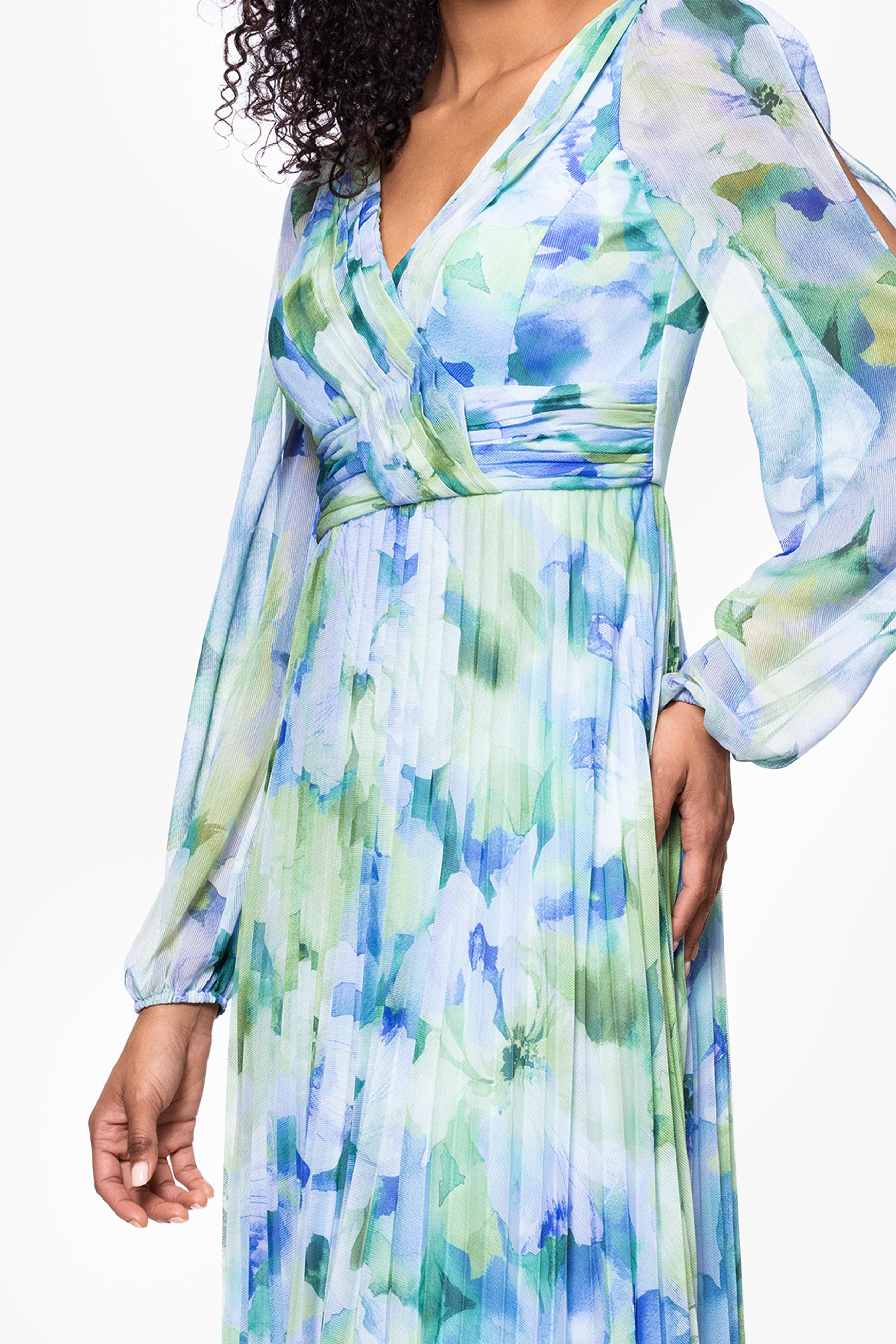 "Dara" Long Sleeve Chiffon Print Floor Length Dress