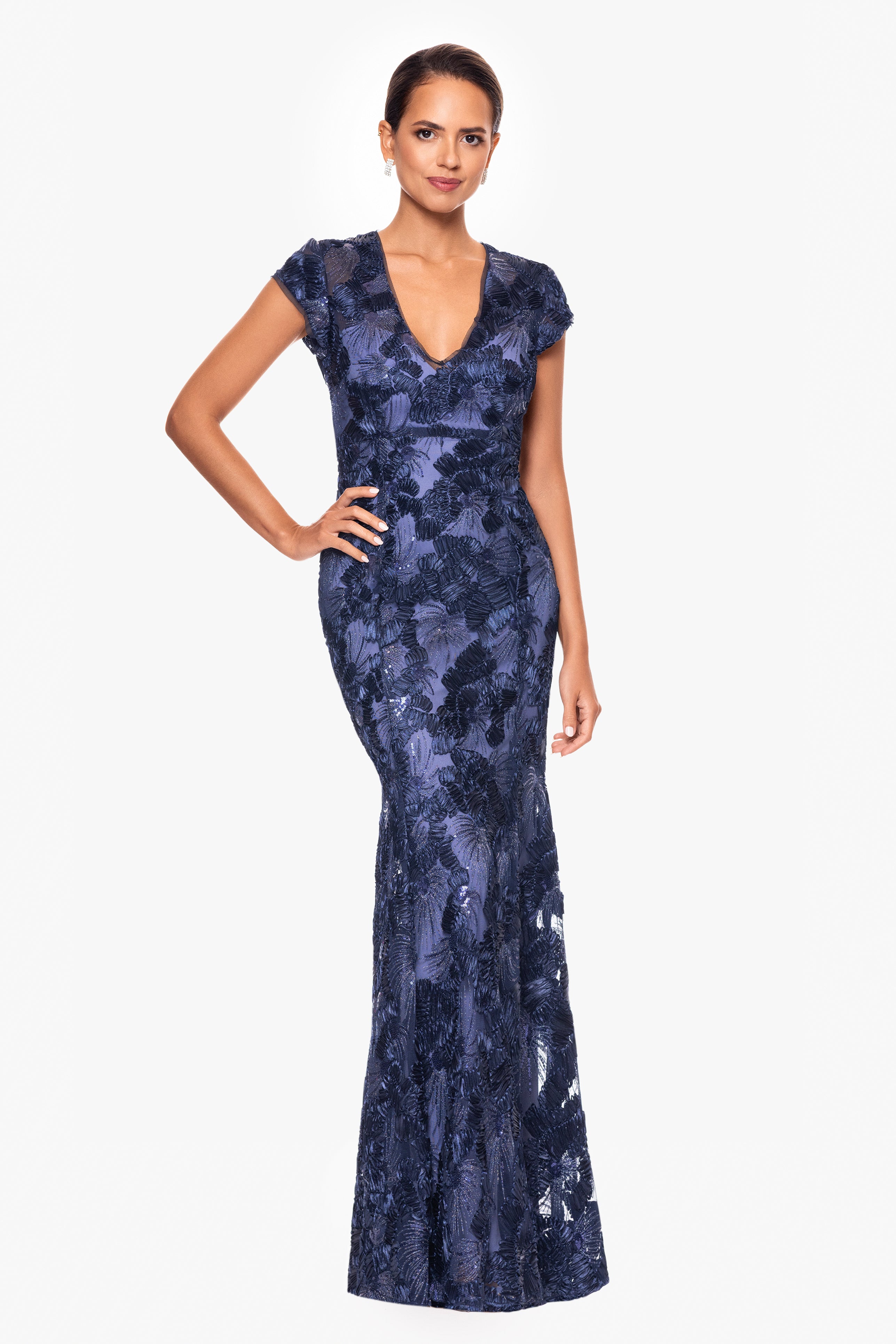 "Paula" Soutache Lace and Sequin Floor Length Dress