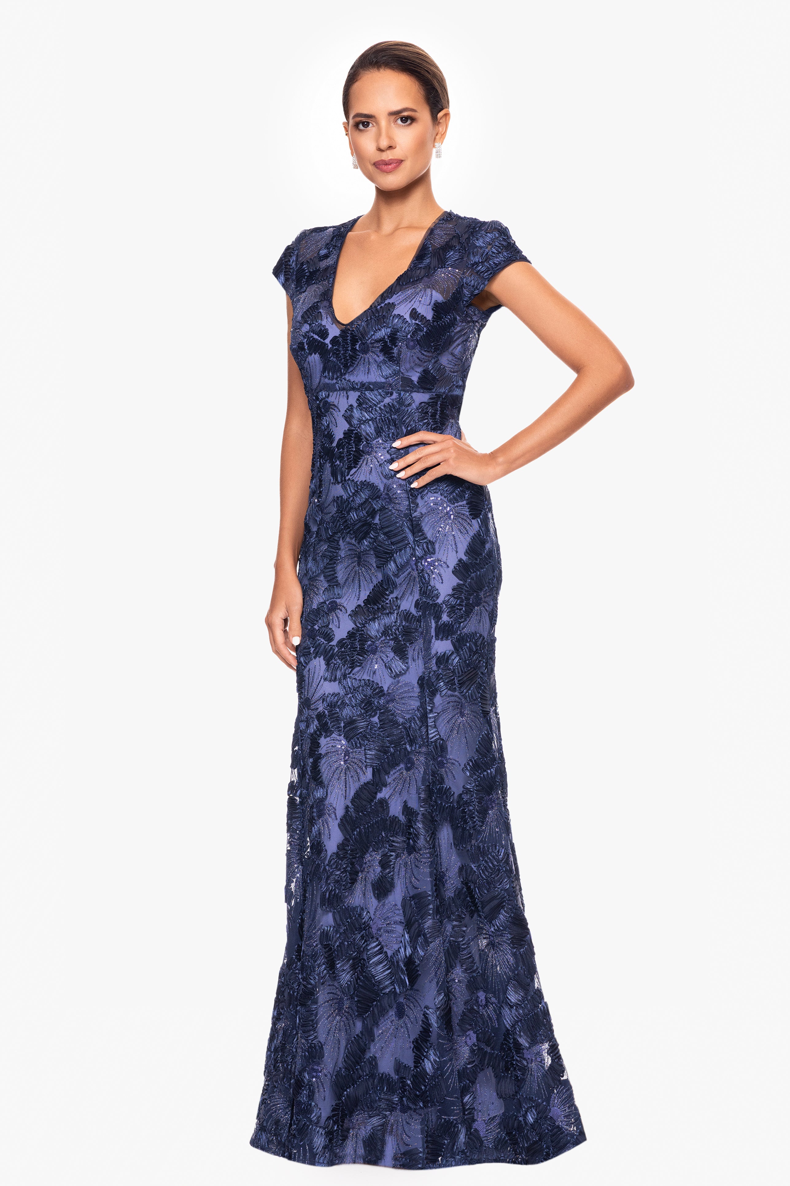 "Paula" Soutache Lace and Sequin Floor Length Dress