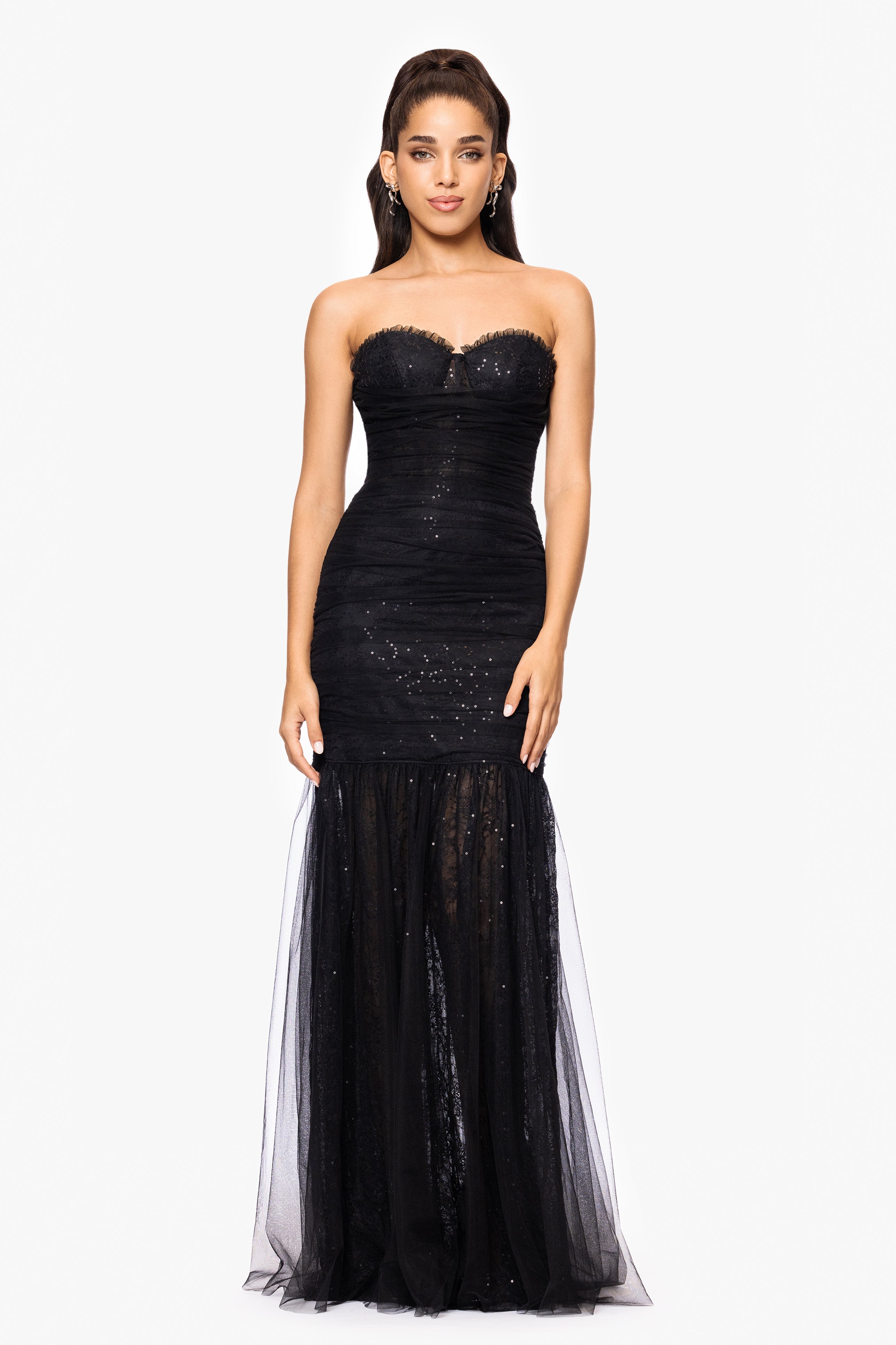 "Katherine" Sequin Lace Strapless Floor Length Dress