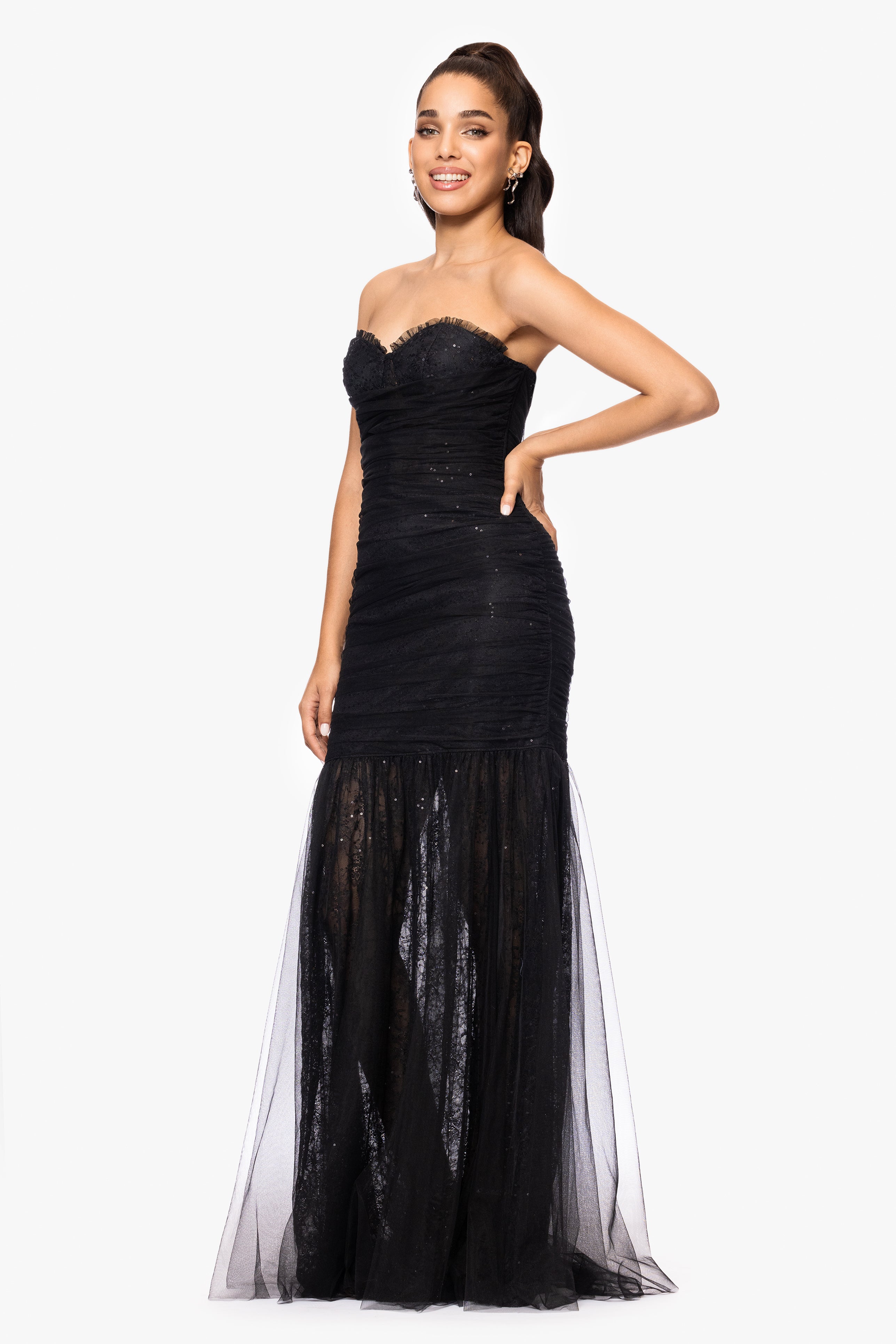 "Katherine" Sequin Lace Strapless Floor Length Dress