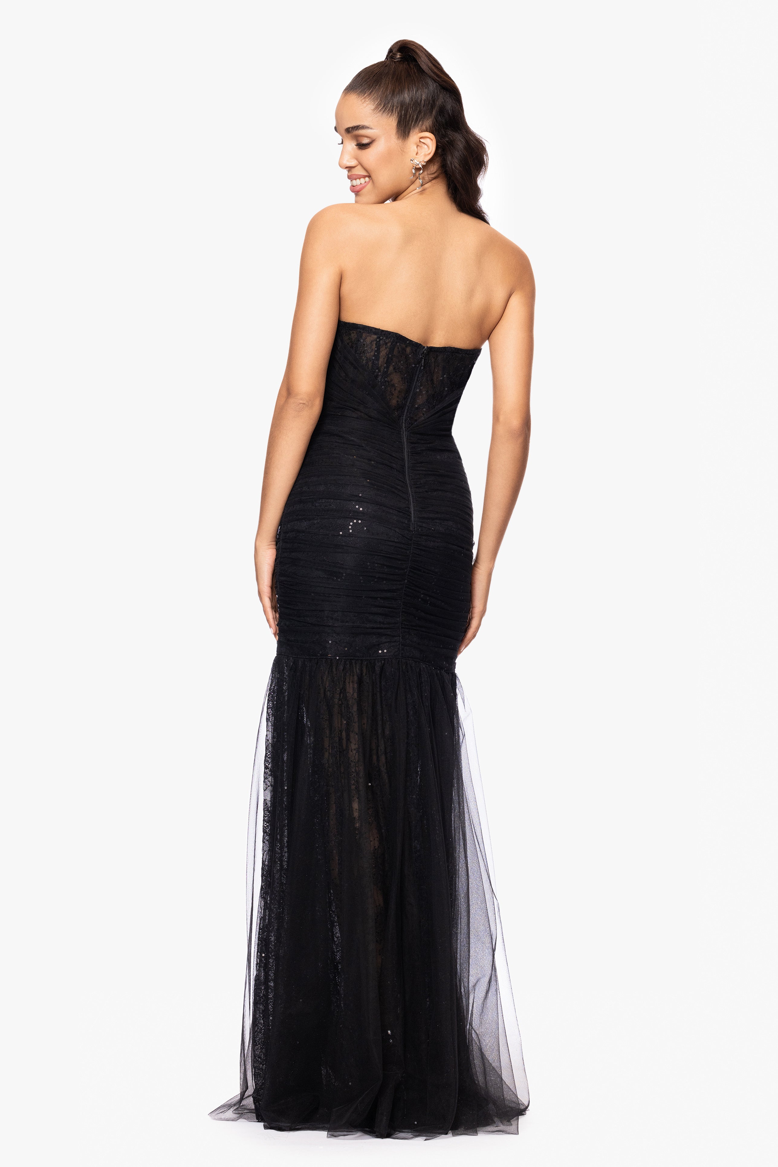 "Katherine" Sequin Lace Strapless Floor Length Dress