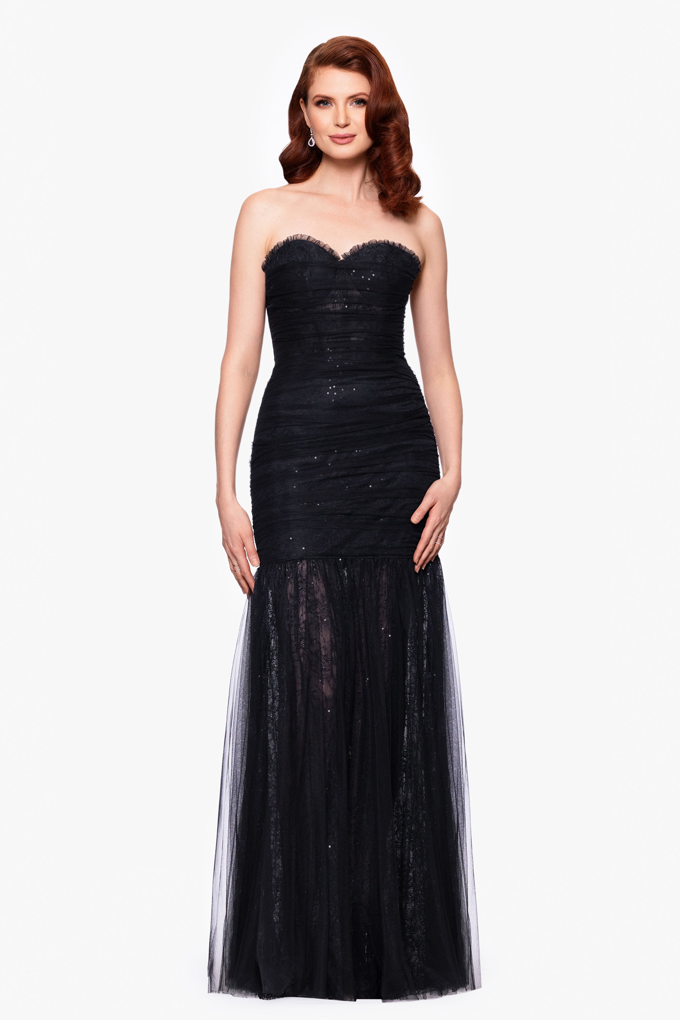 "Katherine" Sequin Lace Strapless Floor Length Dress