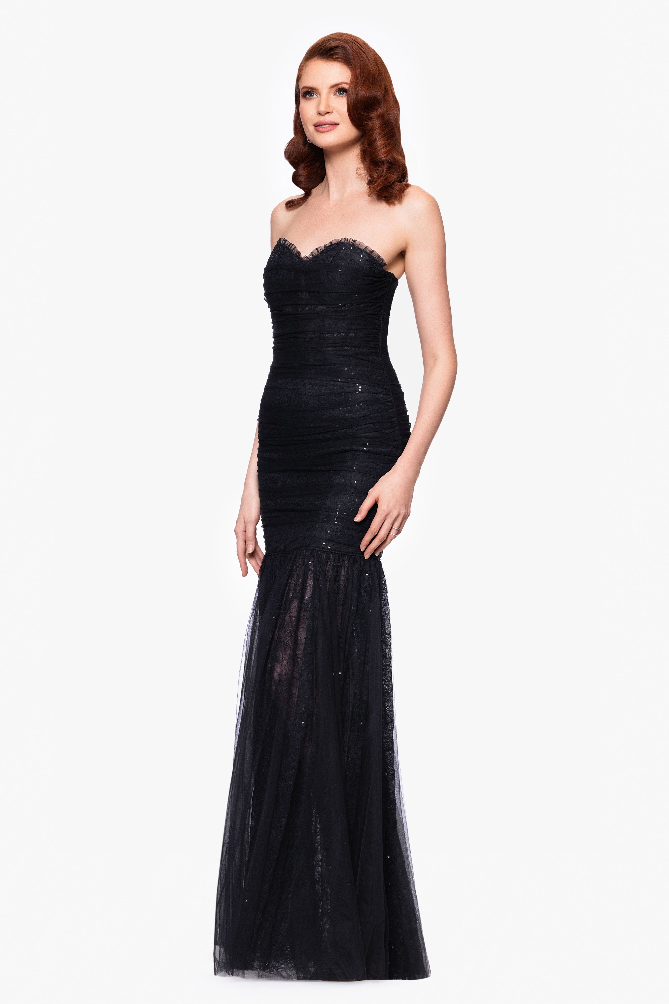 "Katherine" Sequin Lace Strapless Floor Length Dress