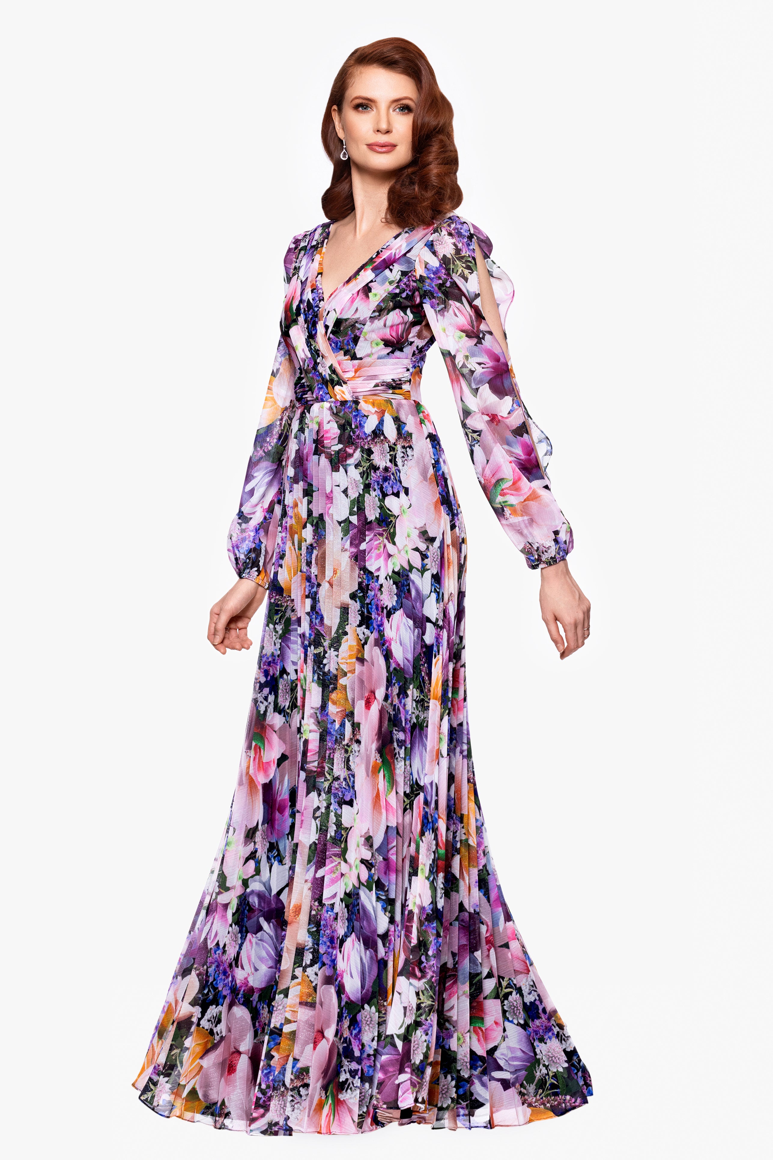 "Sammy" Chiffon Long Sleeve Floor Length Dress