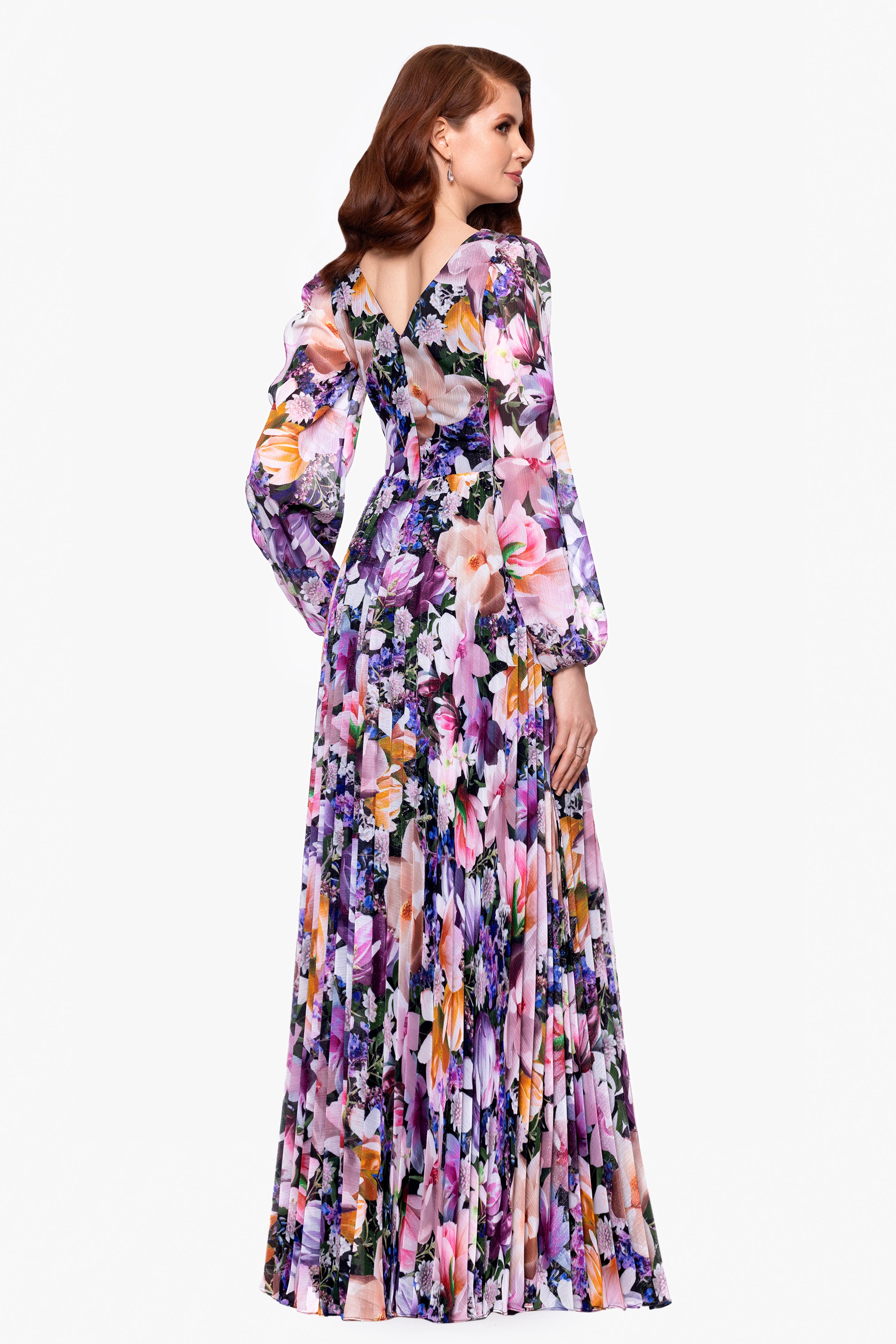 "Sammy" Chiffon Long Sleeve Floor Length Dress