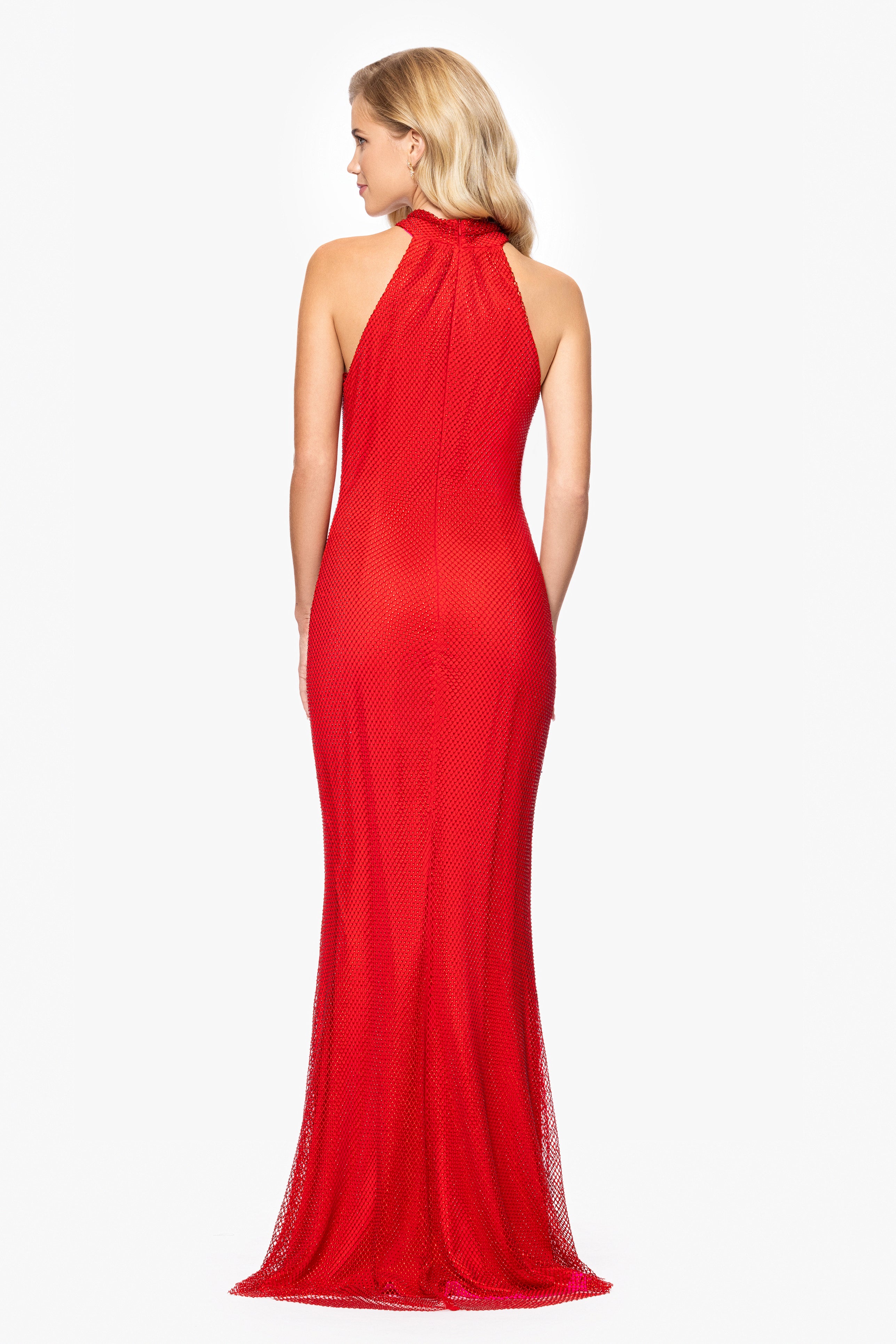 "Janine" Stone Mesh Floor Length Halter Neck Dress