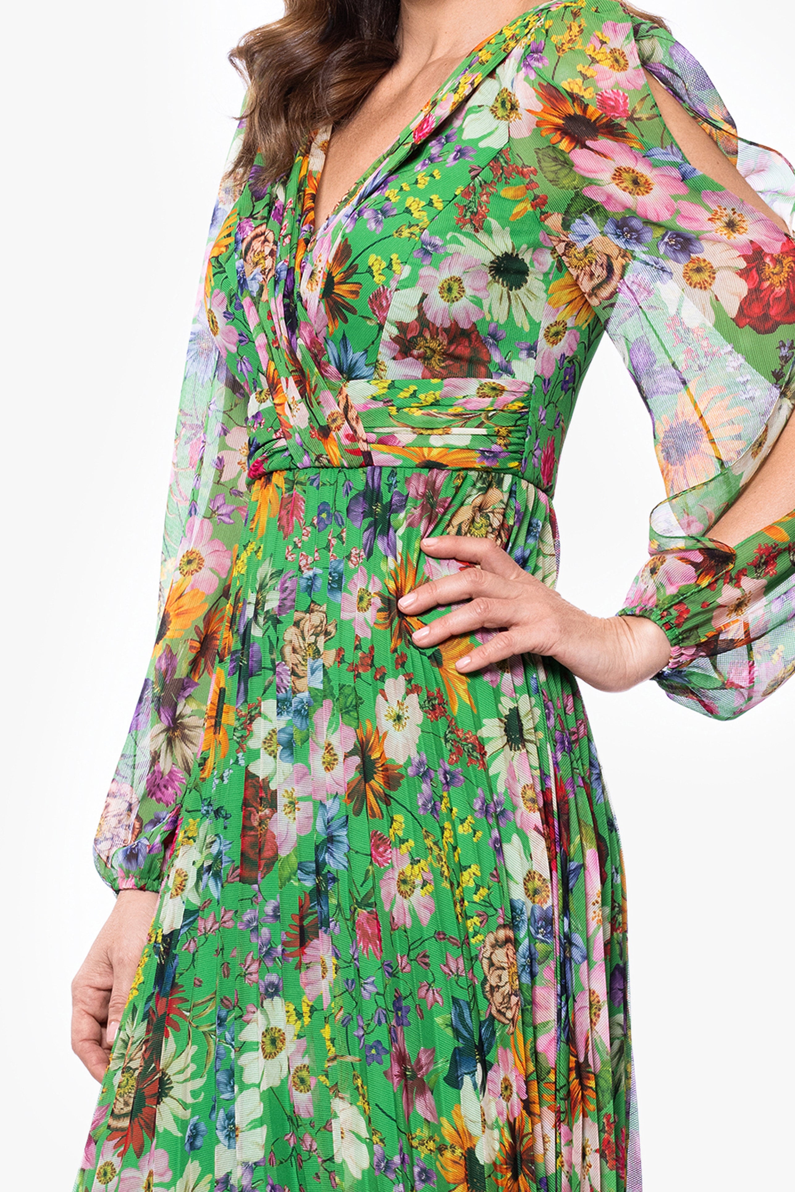 "Katarina" Chiffon Print Long Sleeve Floor Length Dress