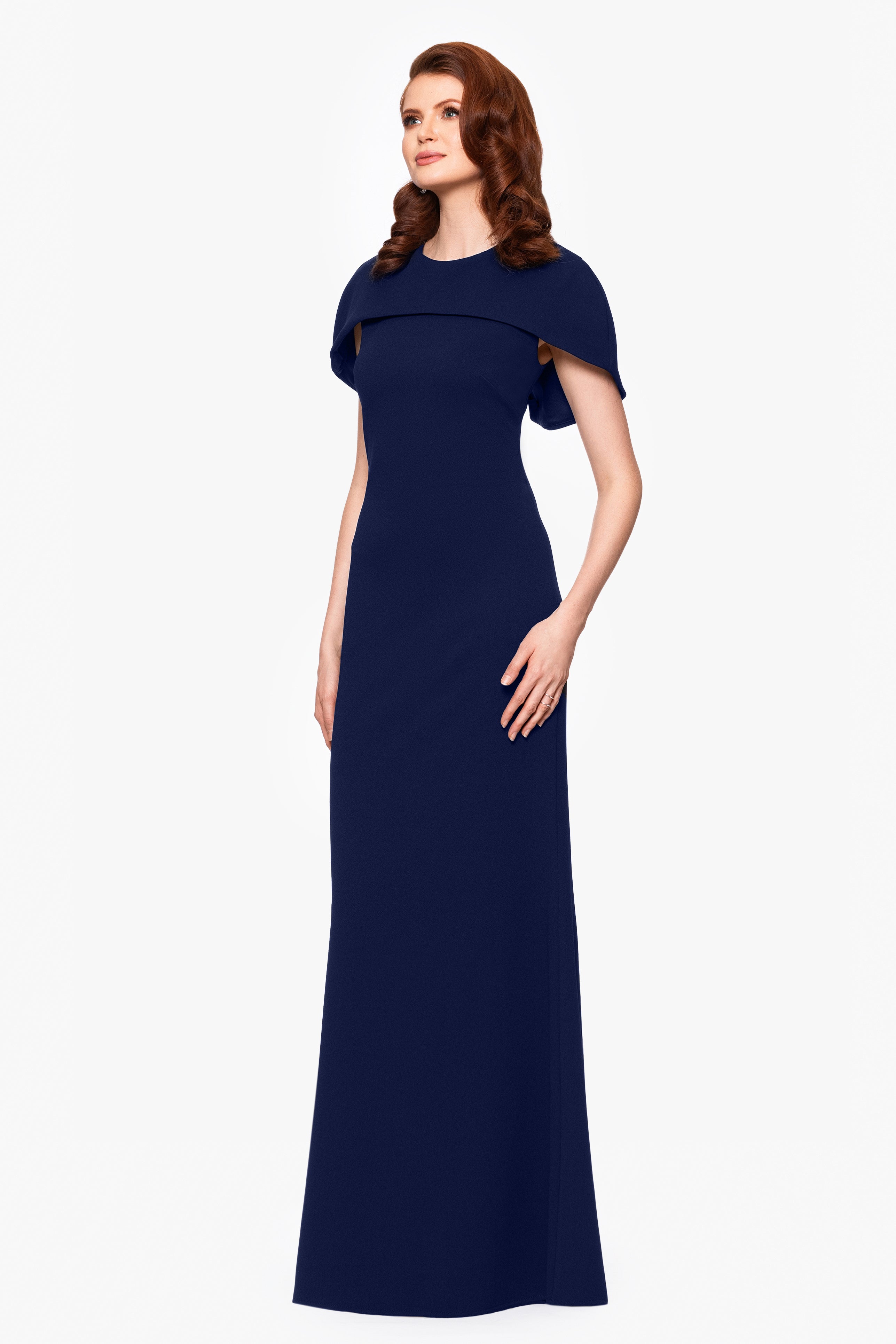 "Shanice" Scuba Crepe Short Cape Floor Length Dress