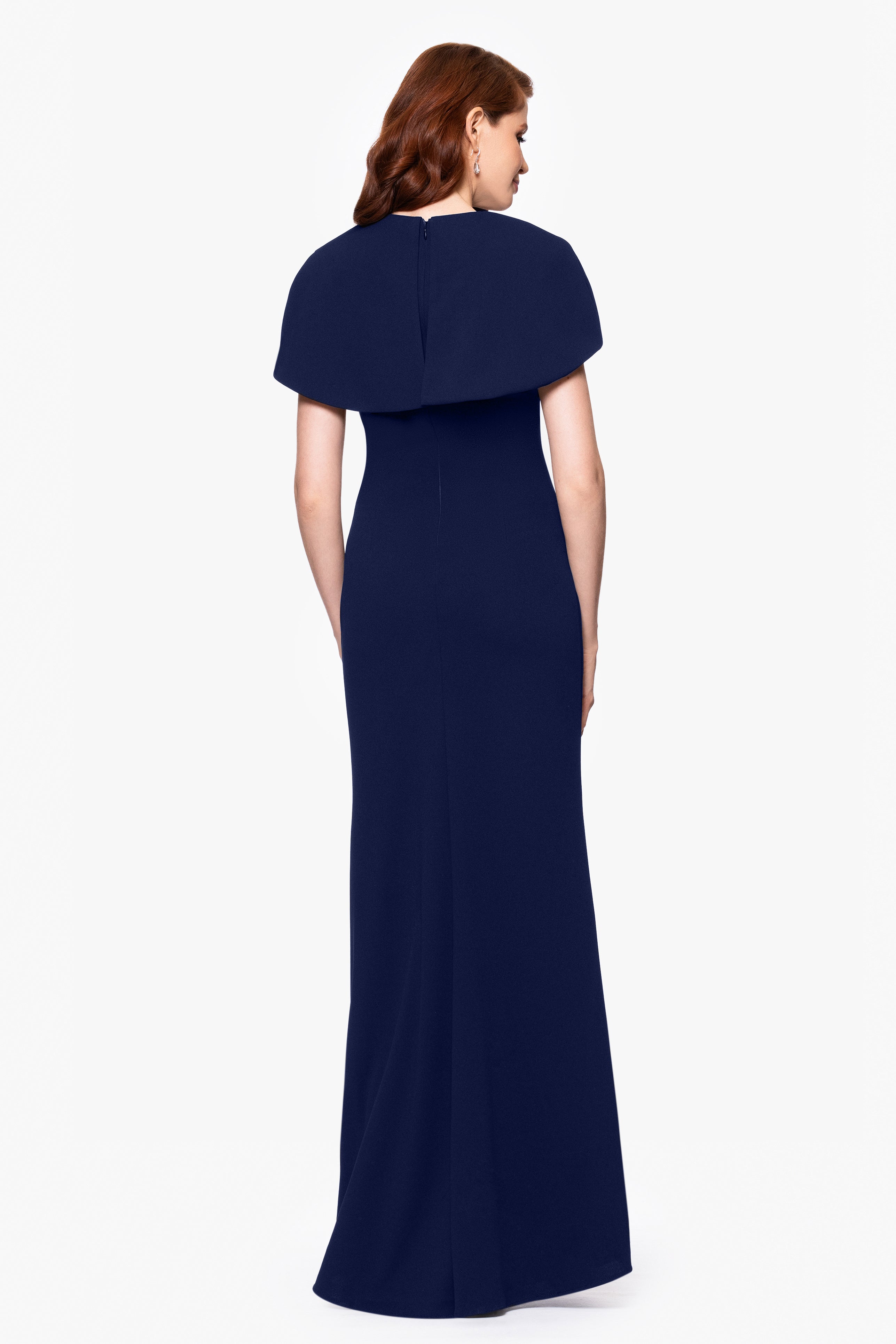 "Shanice" Scuba Crepe Short Cape Floor Length Dress