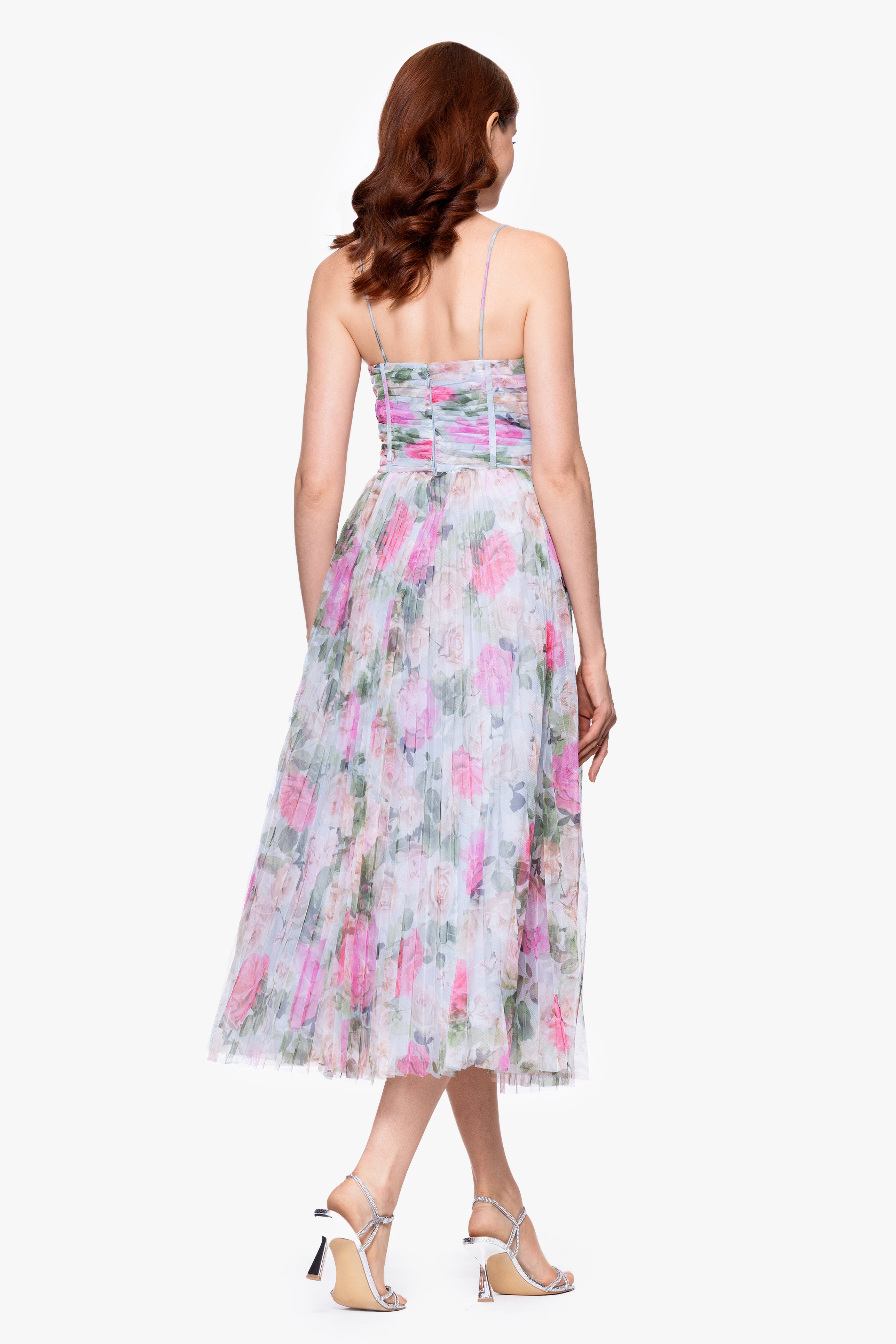 "Molly" Tulle Print Pleated Midi Dress