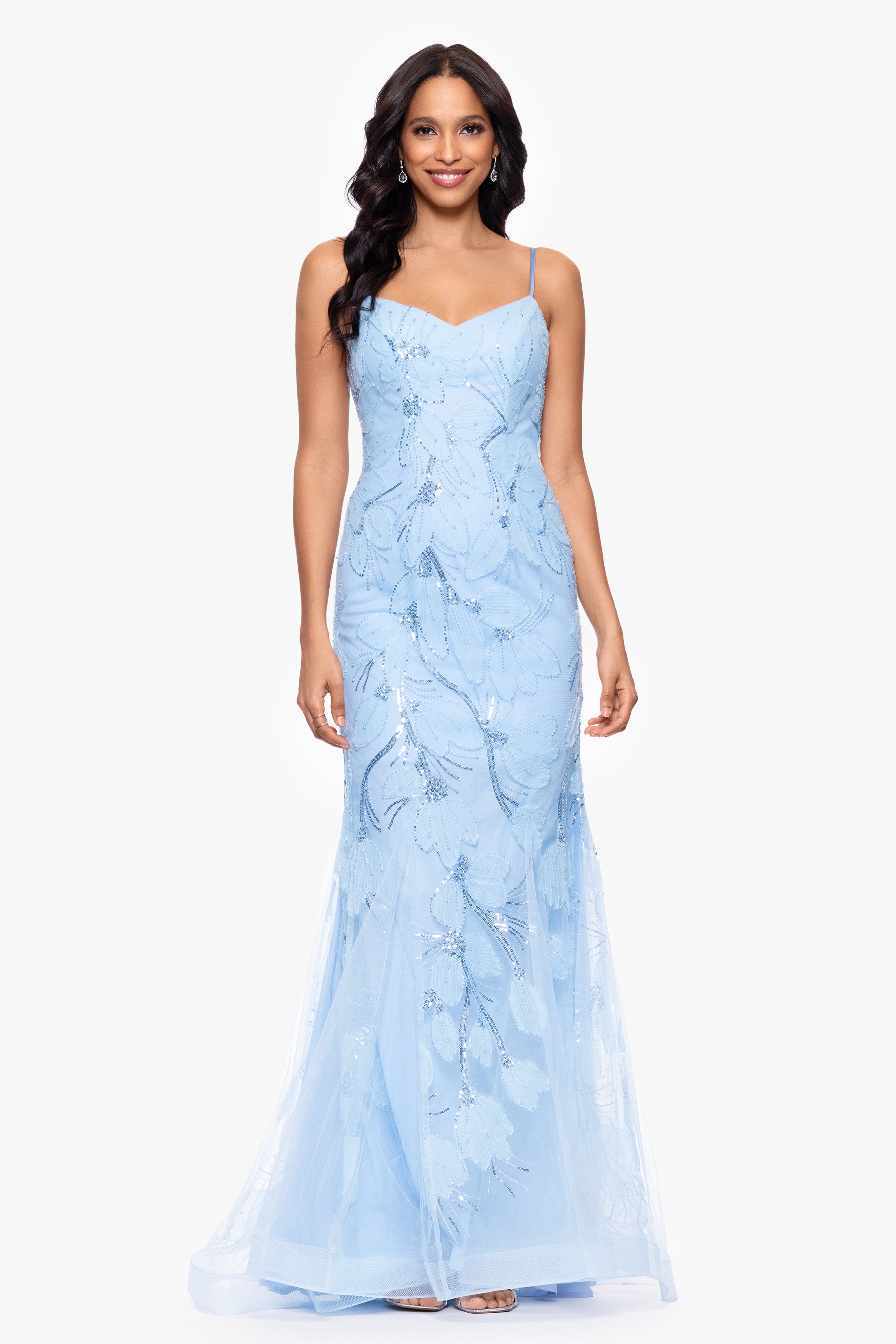 "Nikki" Beaded Embellished Spaghetti Strap Floor Length Dress