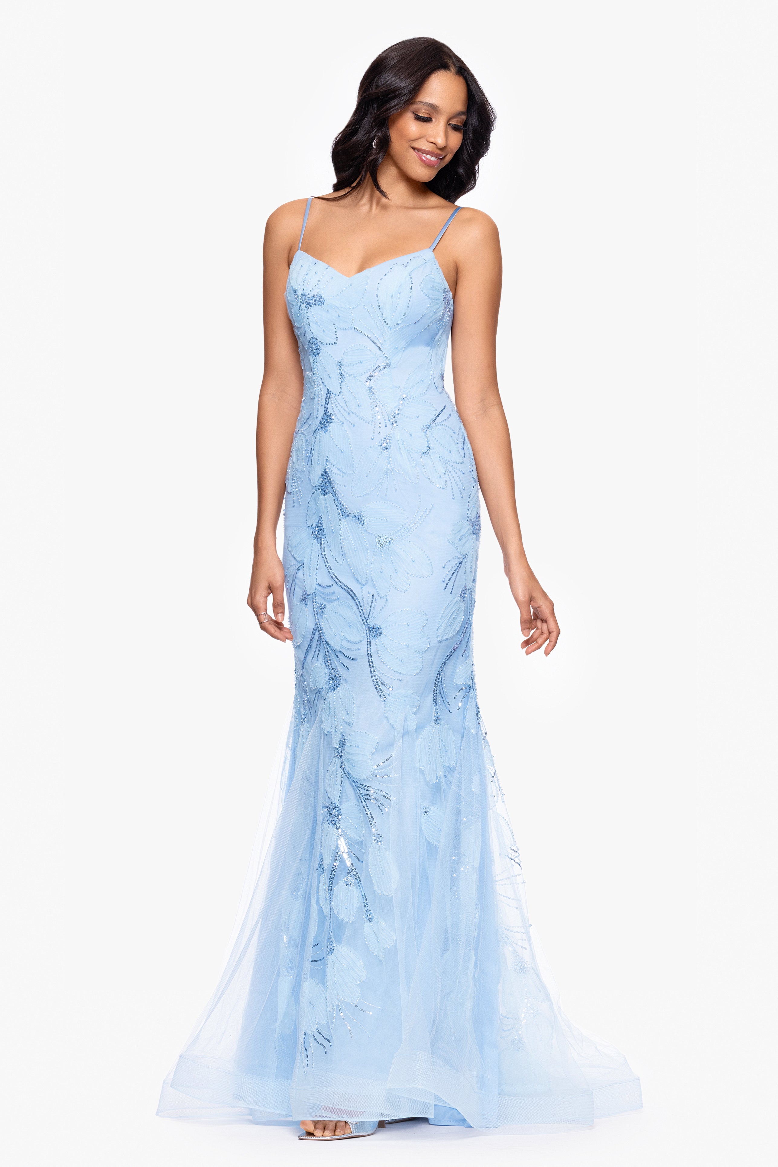 "Nikki" Beaded Embellished Spaghetti Strap Floor Length Dress