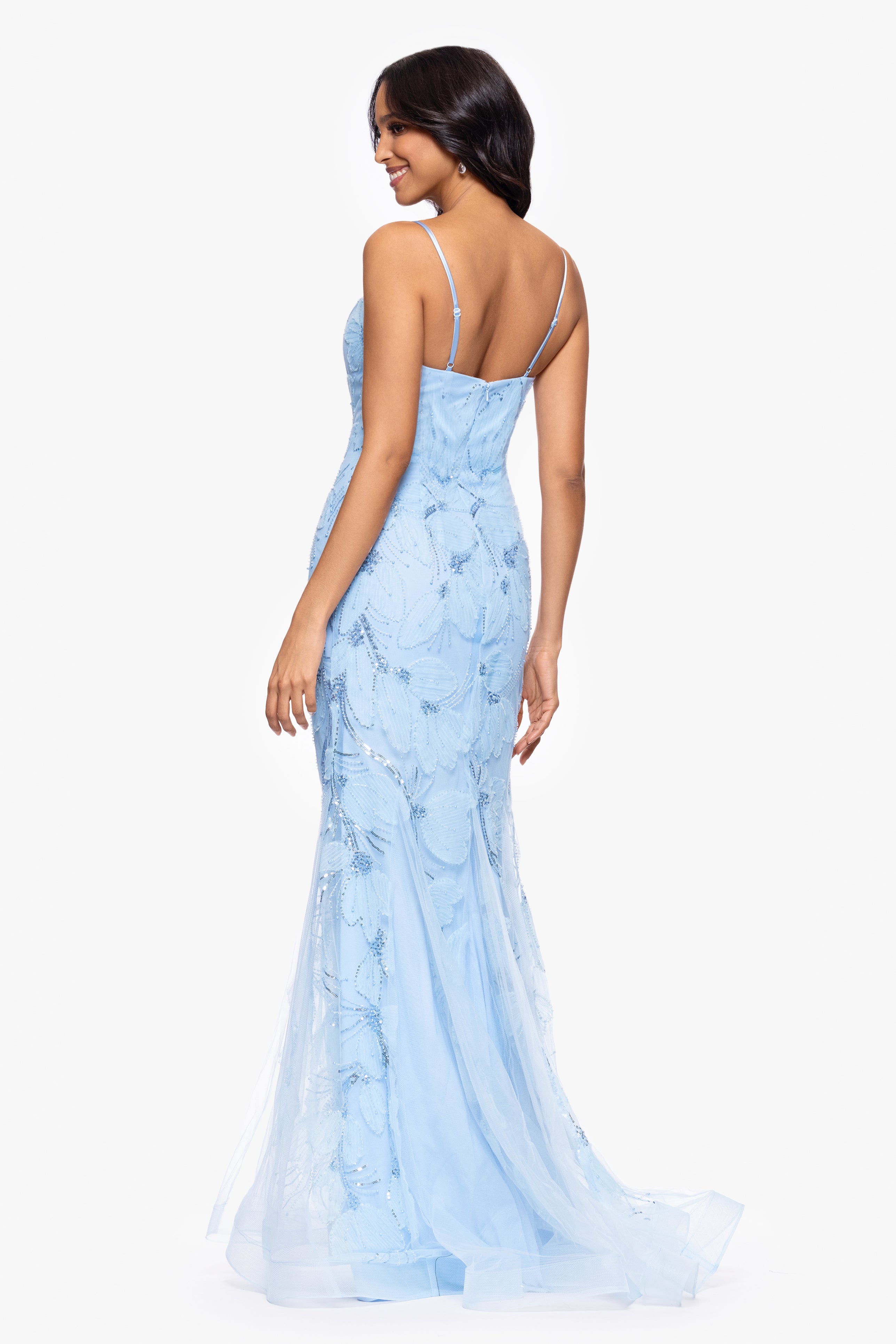 "Nikki" Beaded Embellished Spaghetti Strap Floor Length Dress