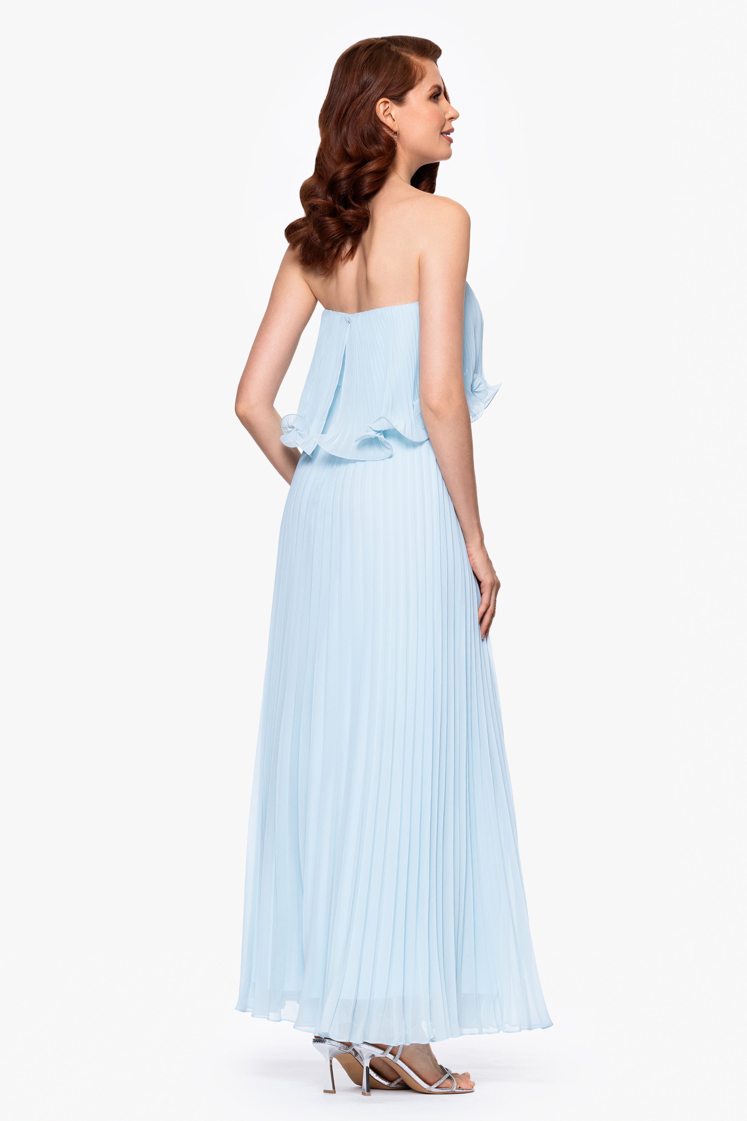 "Zoe" Strapless Chiffon Pleated Floor Length Dress