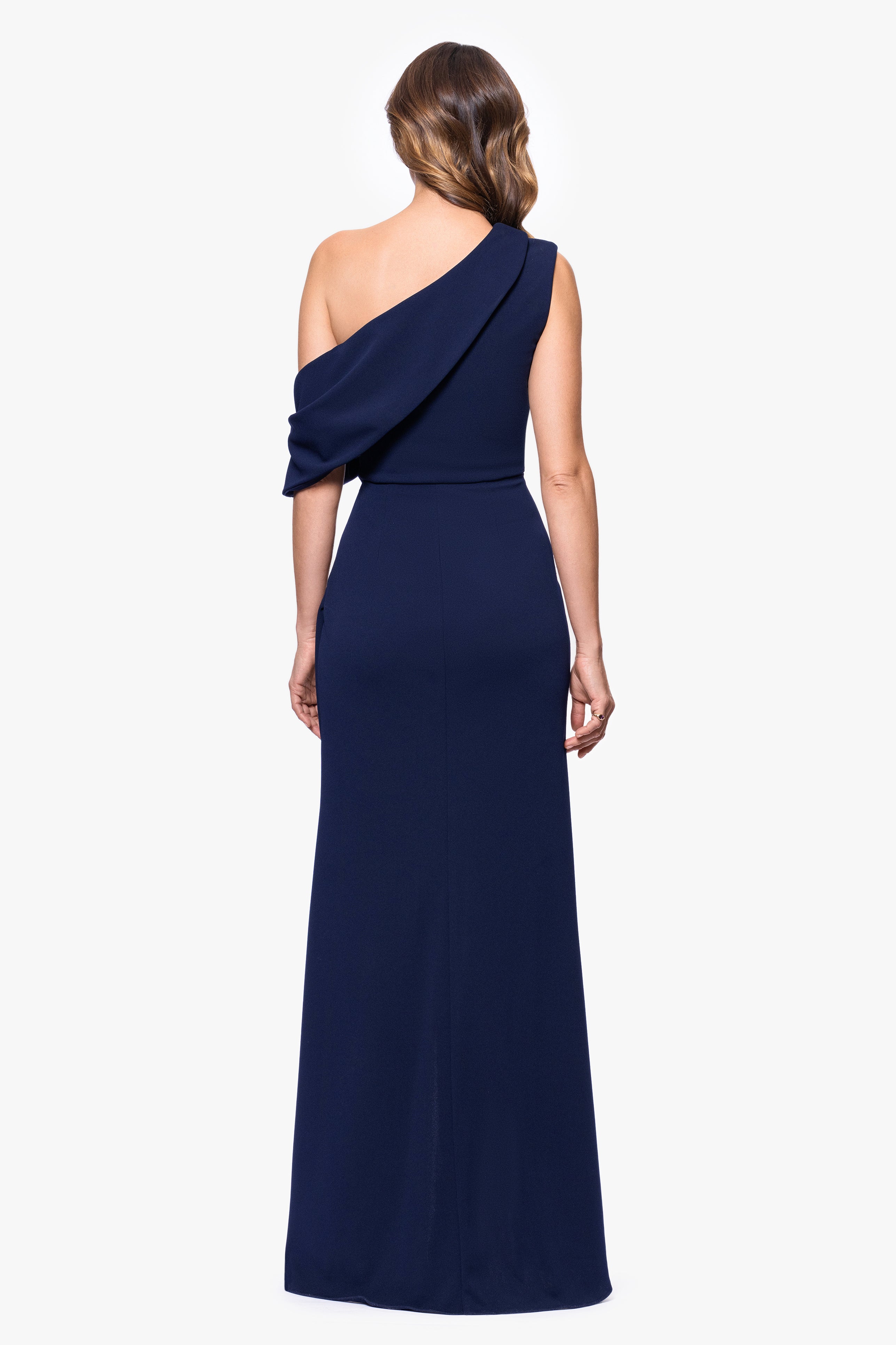 "Brooke" Drop Shoulder Scuba Crepe Floor Length Dress