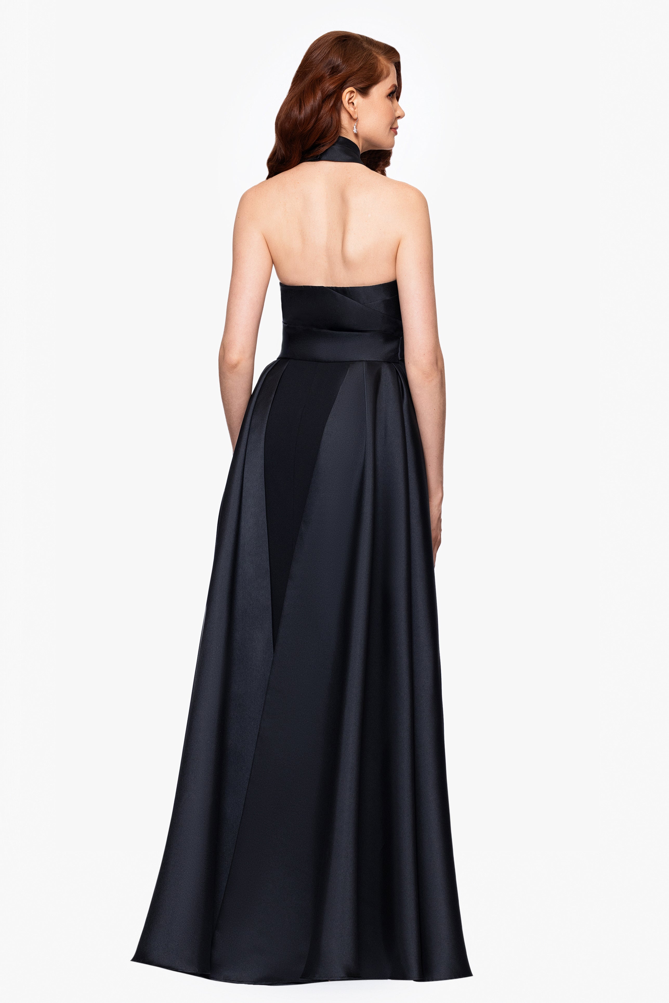 "Dina" Scuba Crepe Twist Halter Neck Floor Length Gown