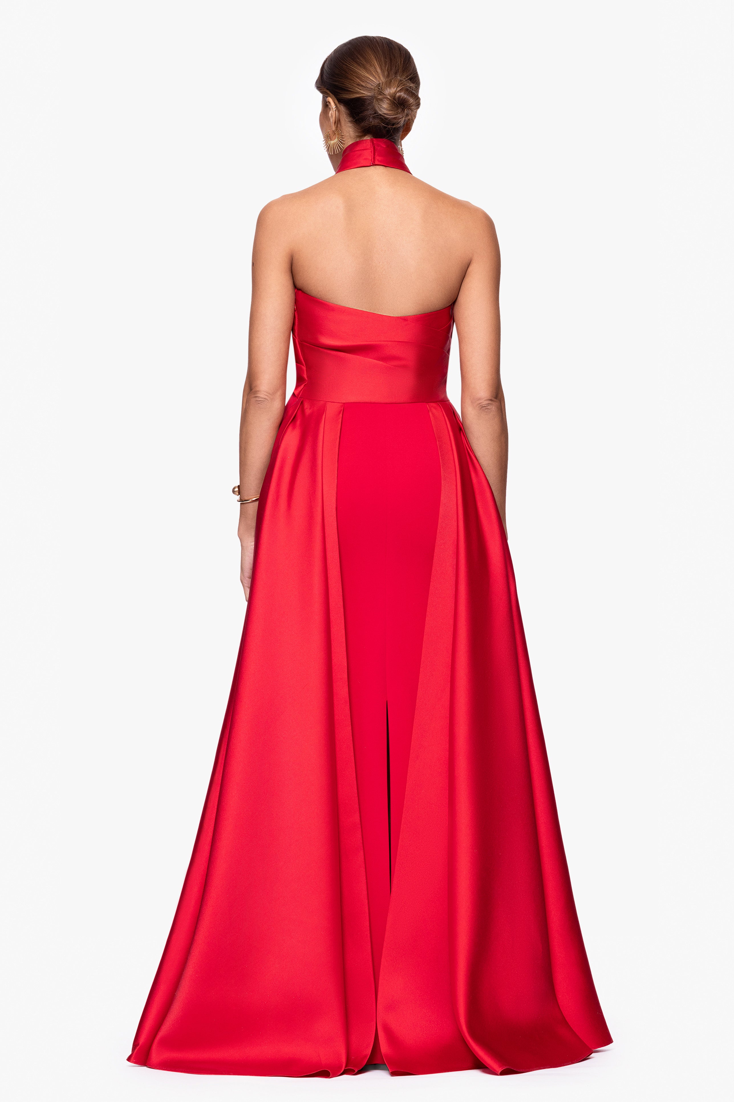 "Dina" Scuba Crepe Twist Halter Neck Floor Length Gown