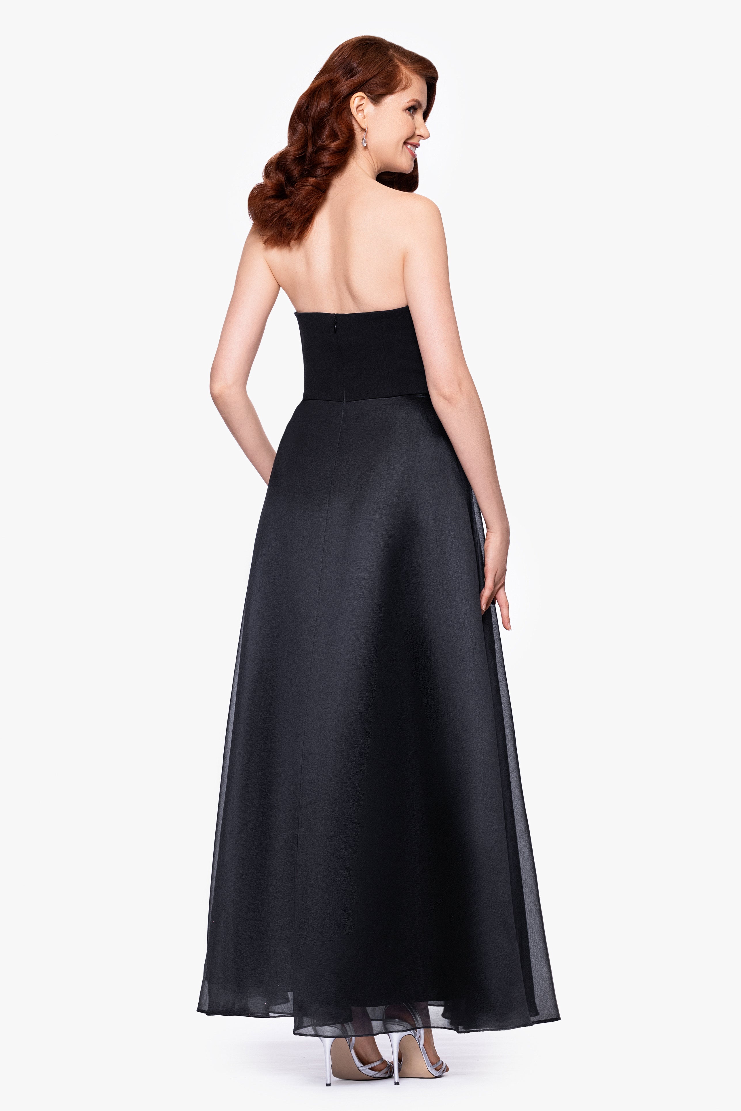 "Josephine" Scuba Crepe and Organza Floor Ruffle Floor Length Dress