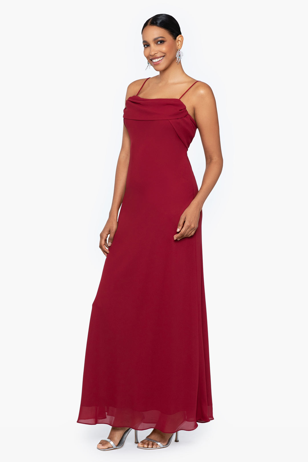 "Stephanie" Spaghetti Strap Double Georgette Floor Length Dress