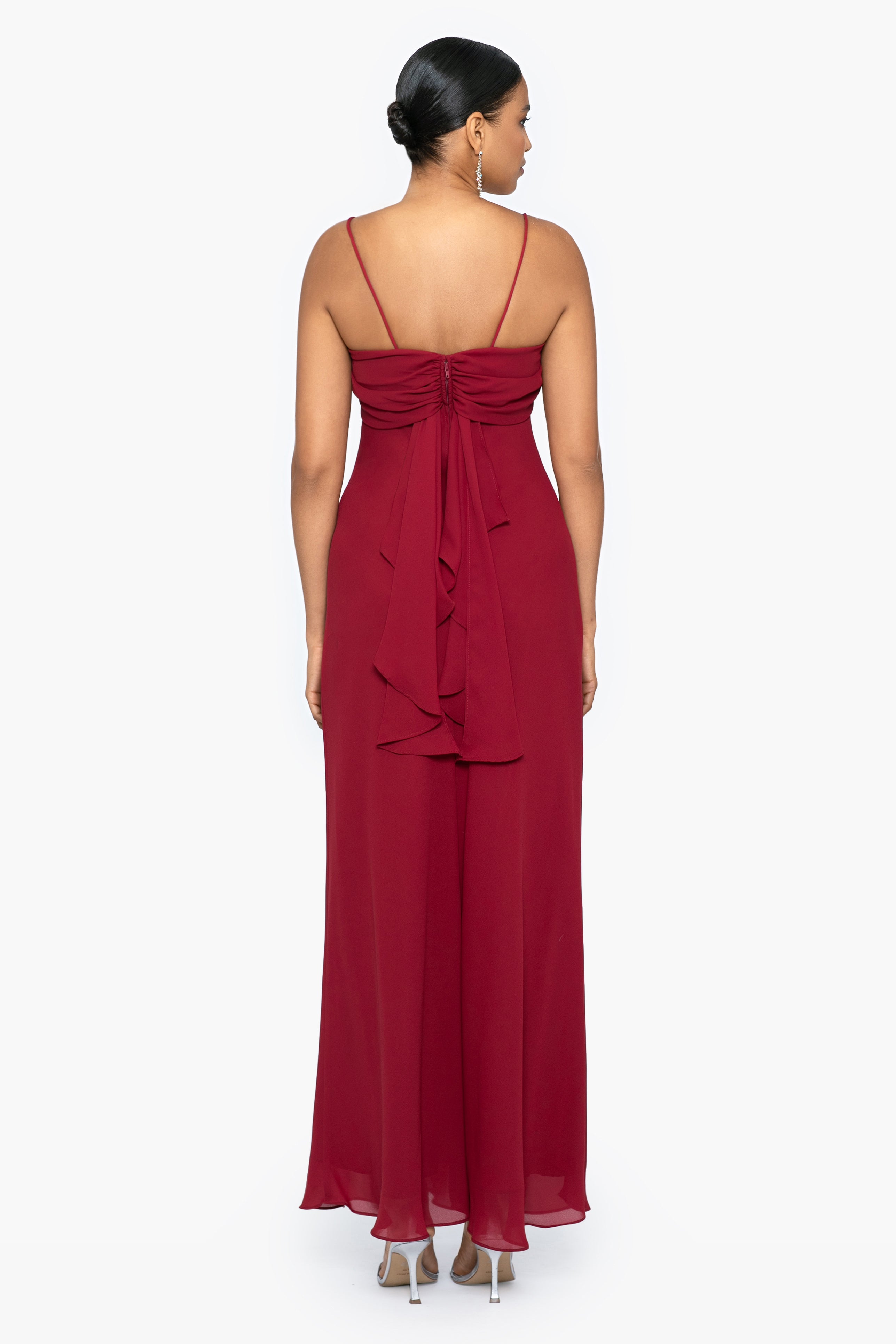 "Stephanie" Spaghetti Strap Double Georgette Floor Length Dress