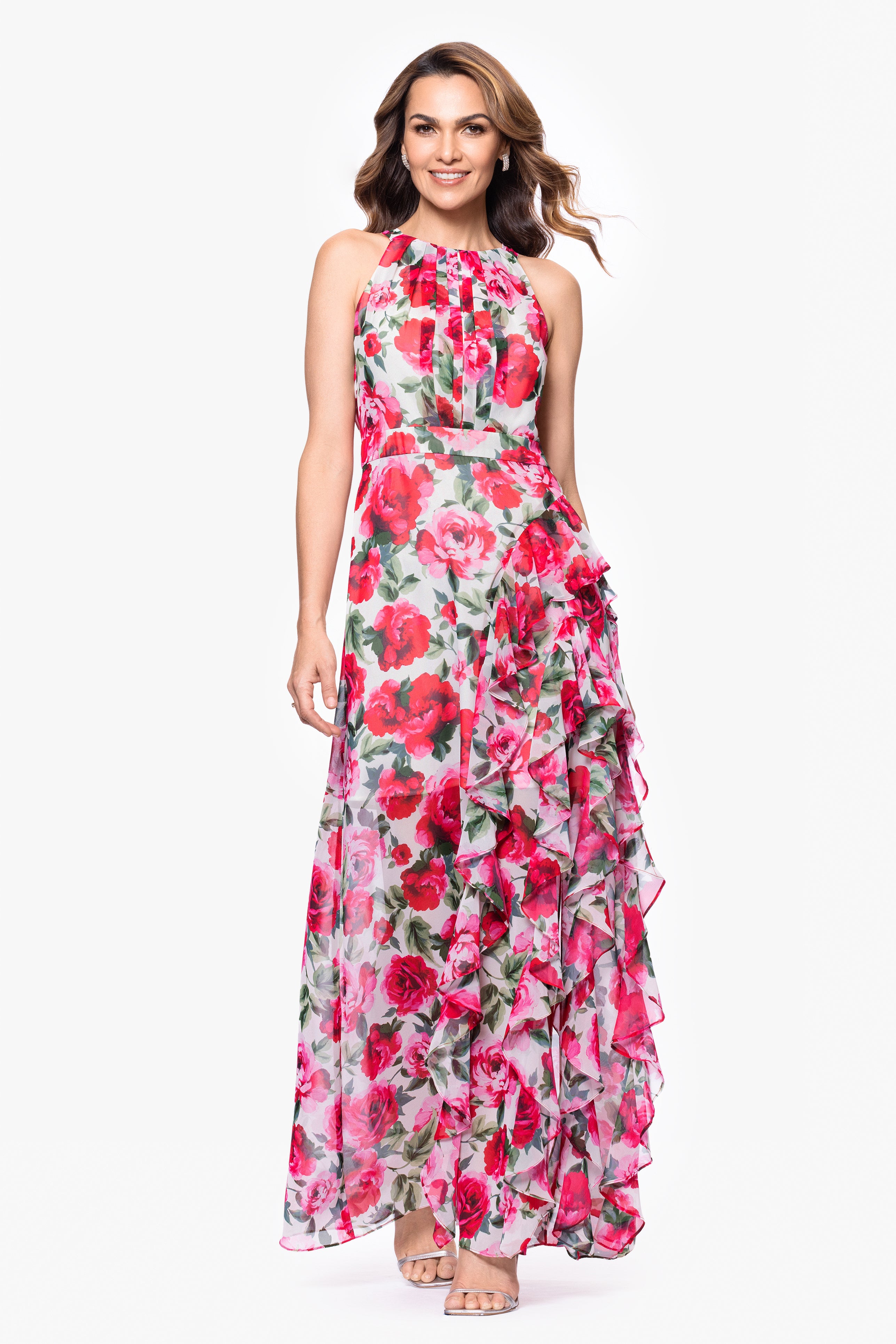 "Mimi" Floral Print Chiffon Floor Length Dress