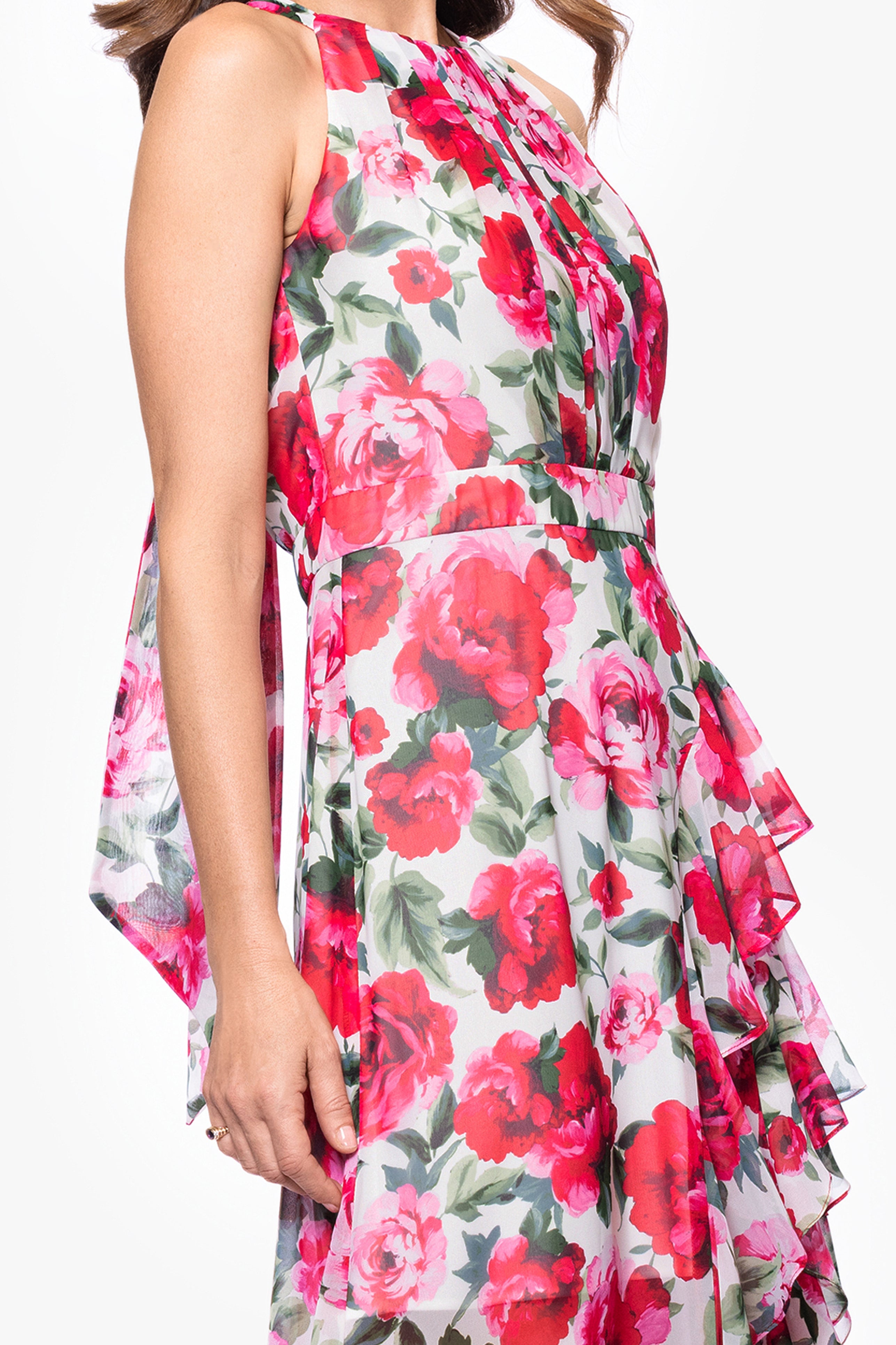 "Mimi" Floral Print Chiffon Floor Length Dress