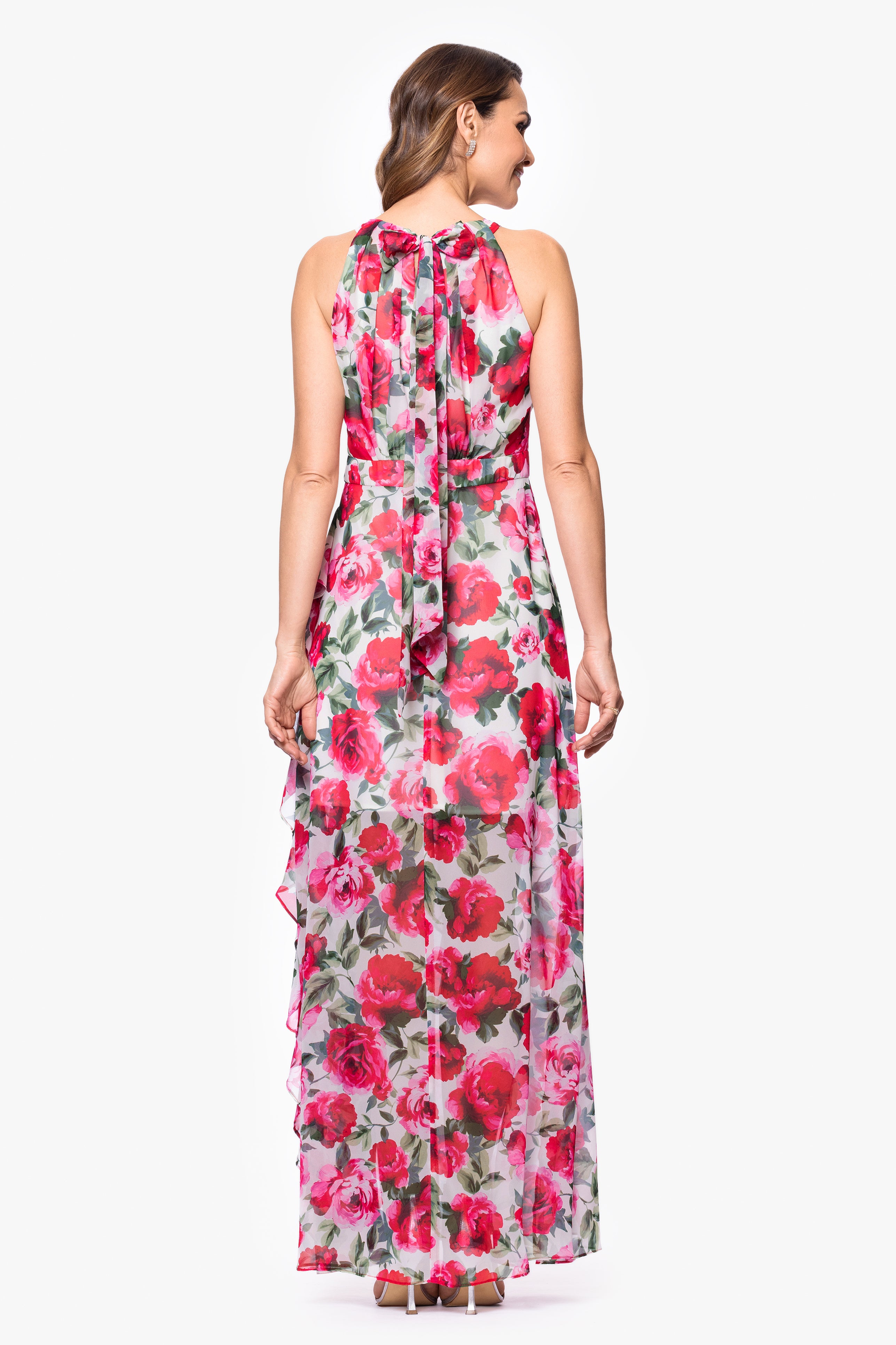 "Mimi" Floral Print Chiffon Floor Length Dress