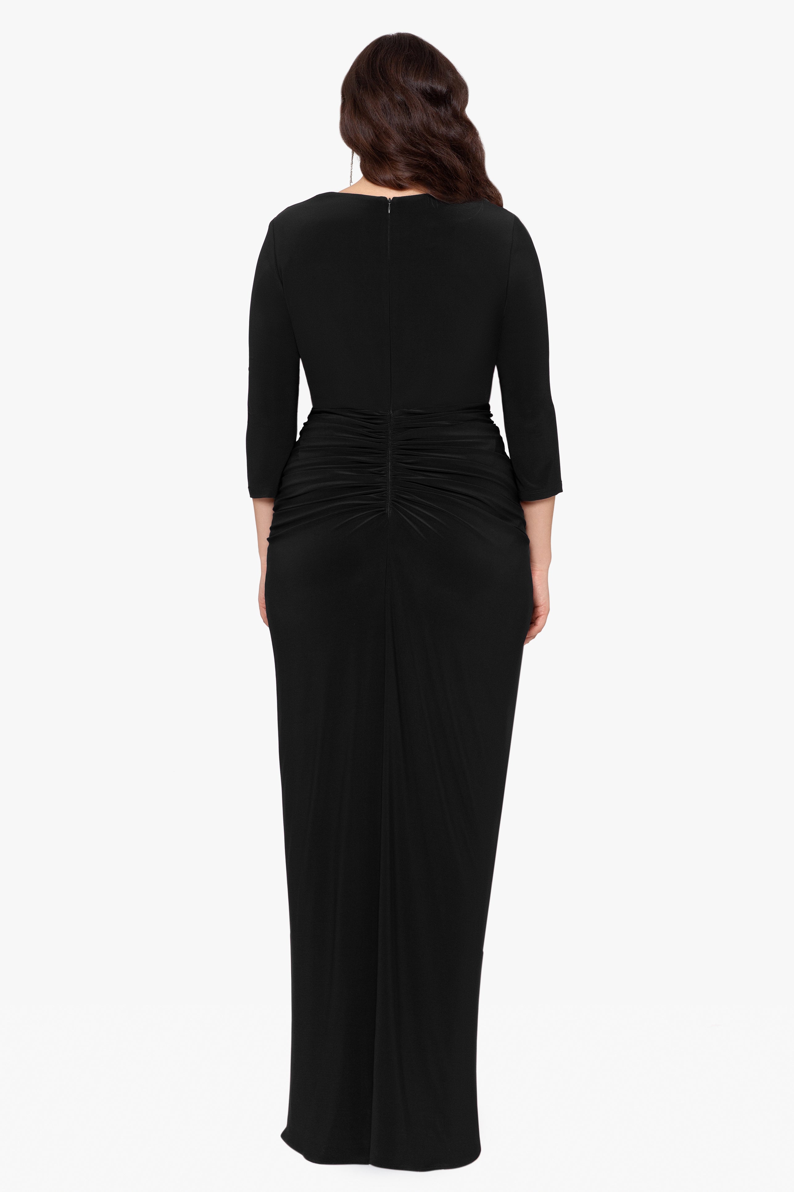 Plus "Aubree" Jersey Knit Long Sleeve Ruffle Floor Length Dress