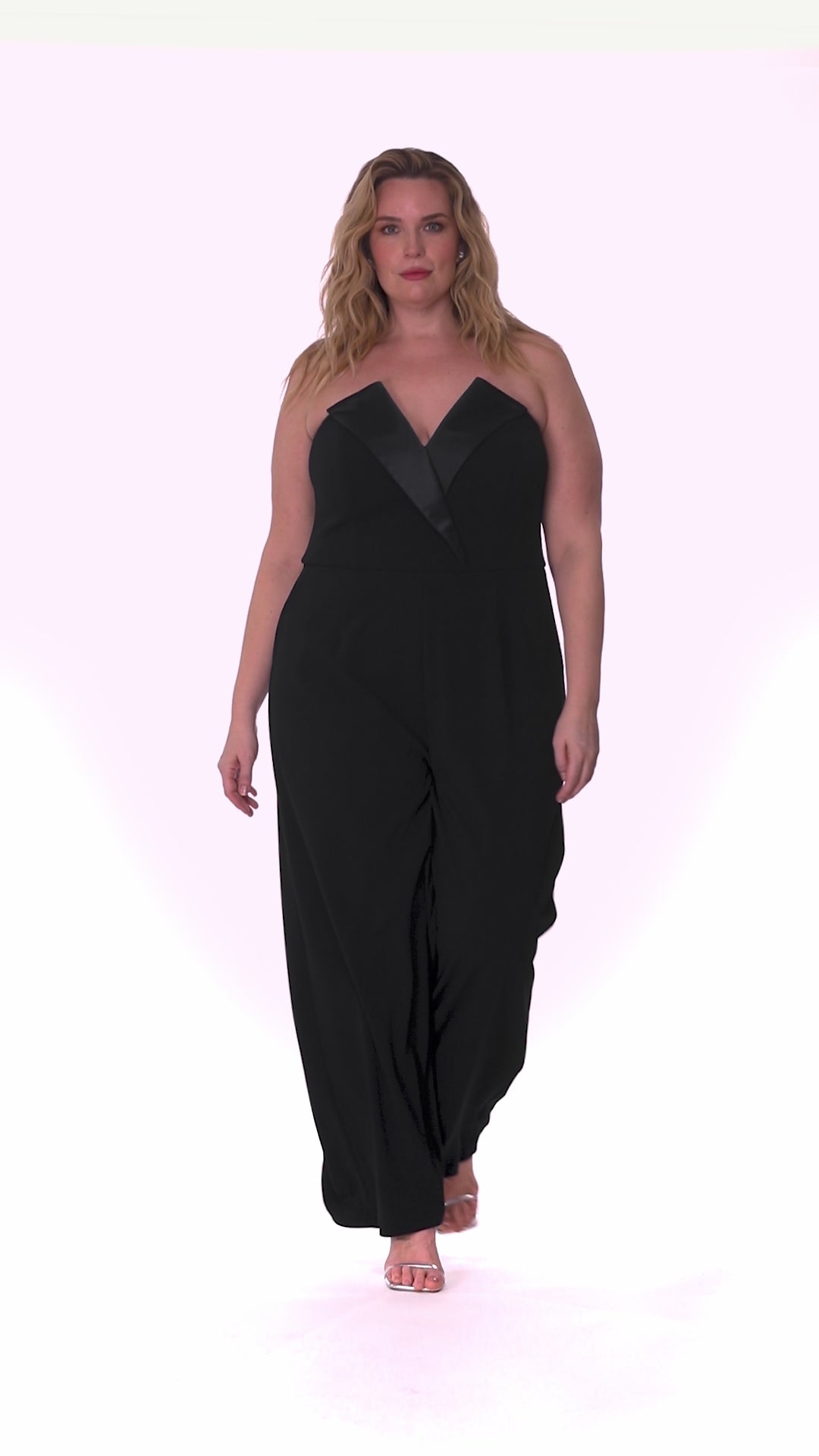 Plus "Tasha" Long Strapless Tuxedo Jumpsuit