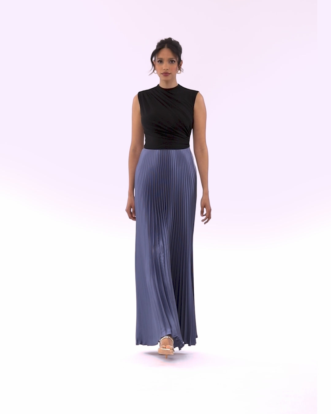 Petite "Katrina" Long Jersey Knit Pleated Skirt Dress