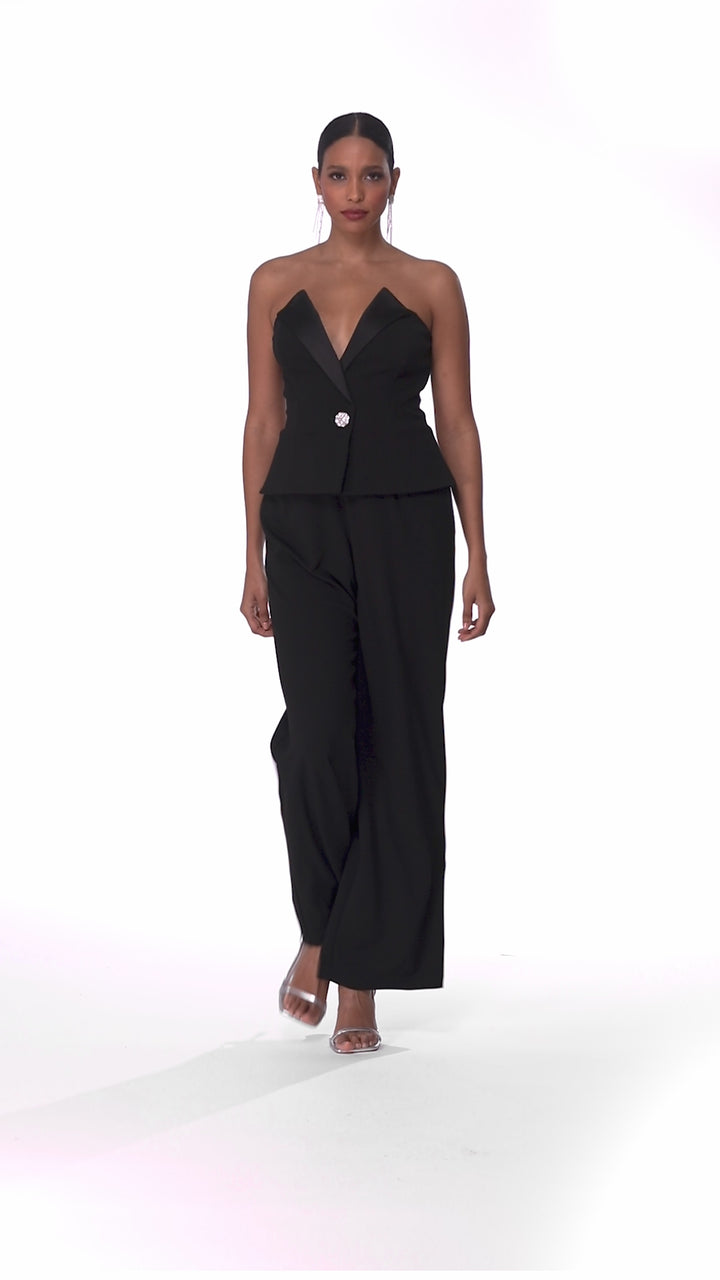 "Veronica" Sleeveless Scuba Crepe Tuxedo Jumpsuit