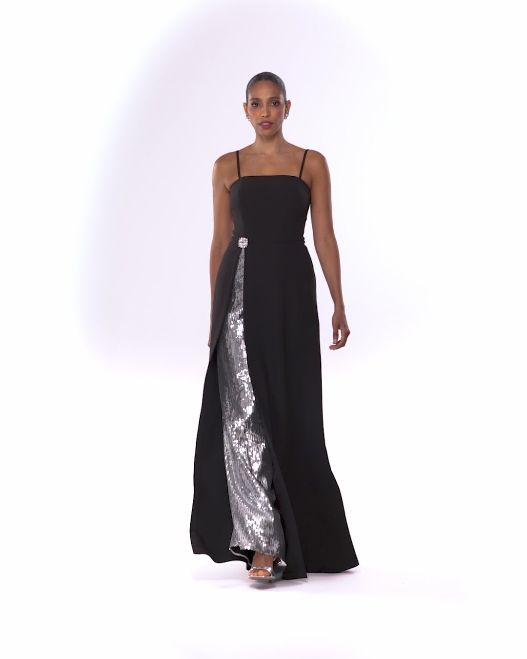 "Alexandria" Long Heavy Crepe and Sequin Floor Length Dress