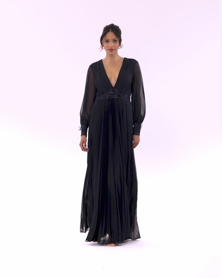 "Julie" Long Power Mesh Sequin Waist Long Sleeve Dress