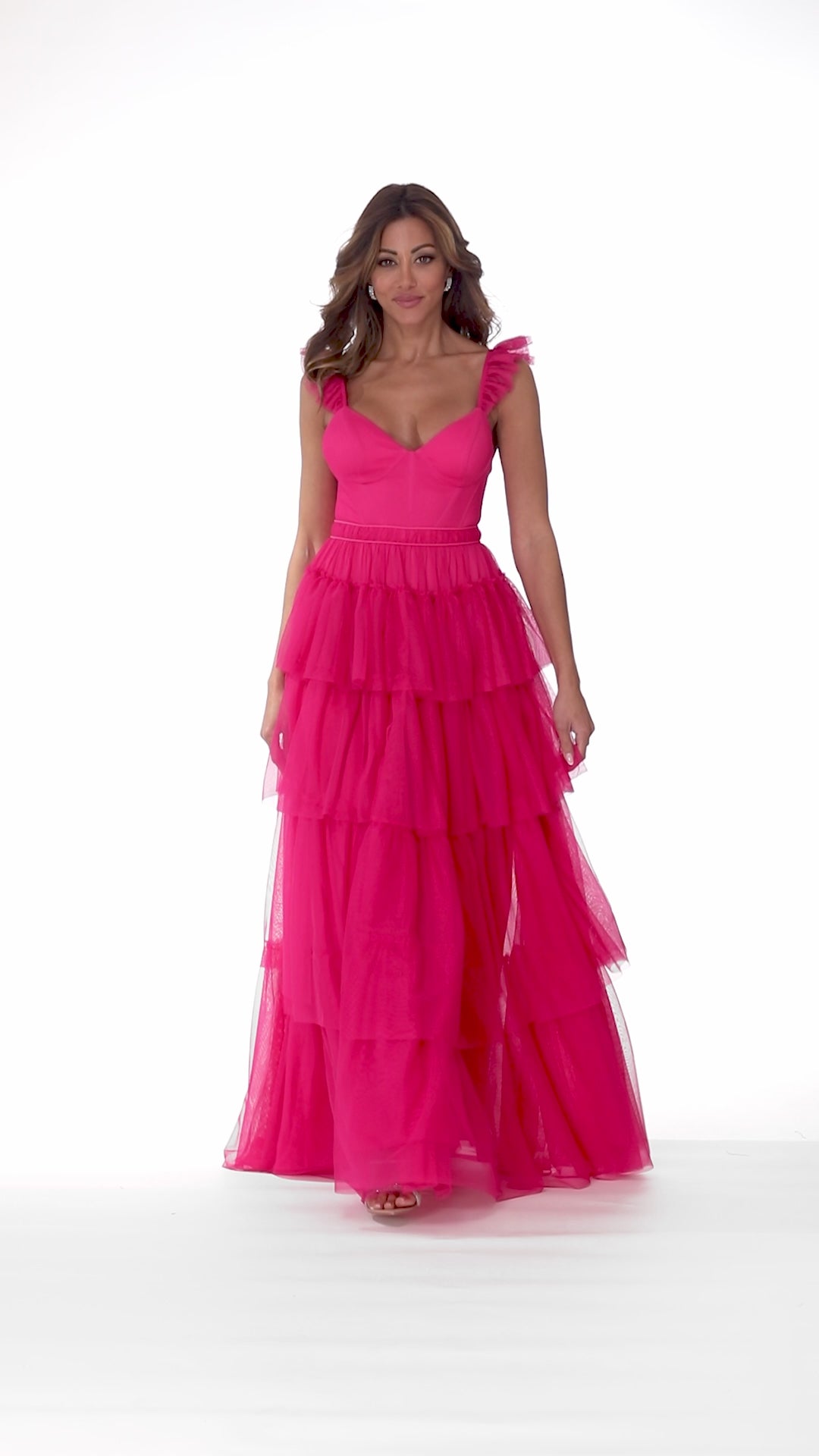 "Mina" Tiered Mesh Ballgown