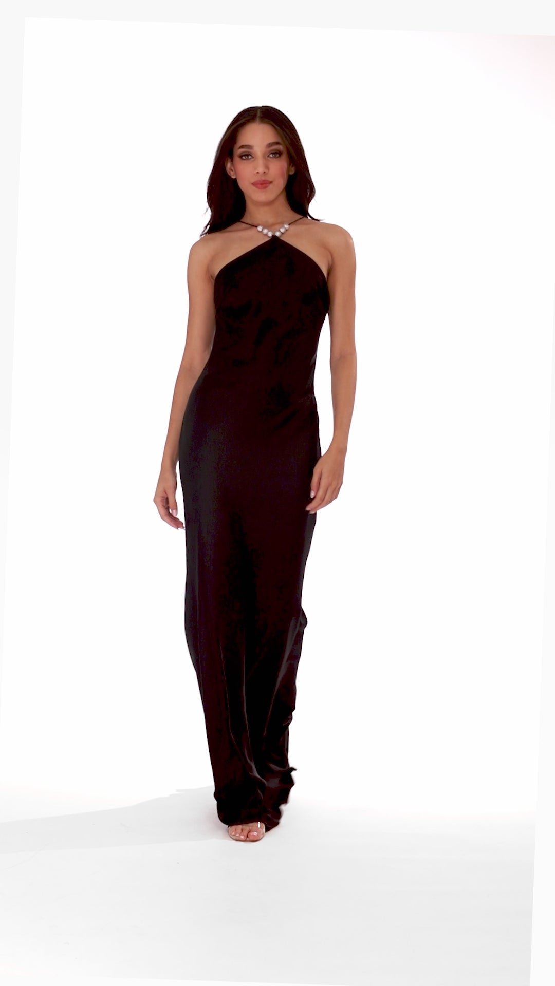 "Jaylina" Double Satin Strap Neck Gown