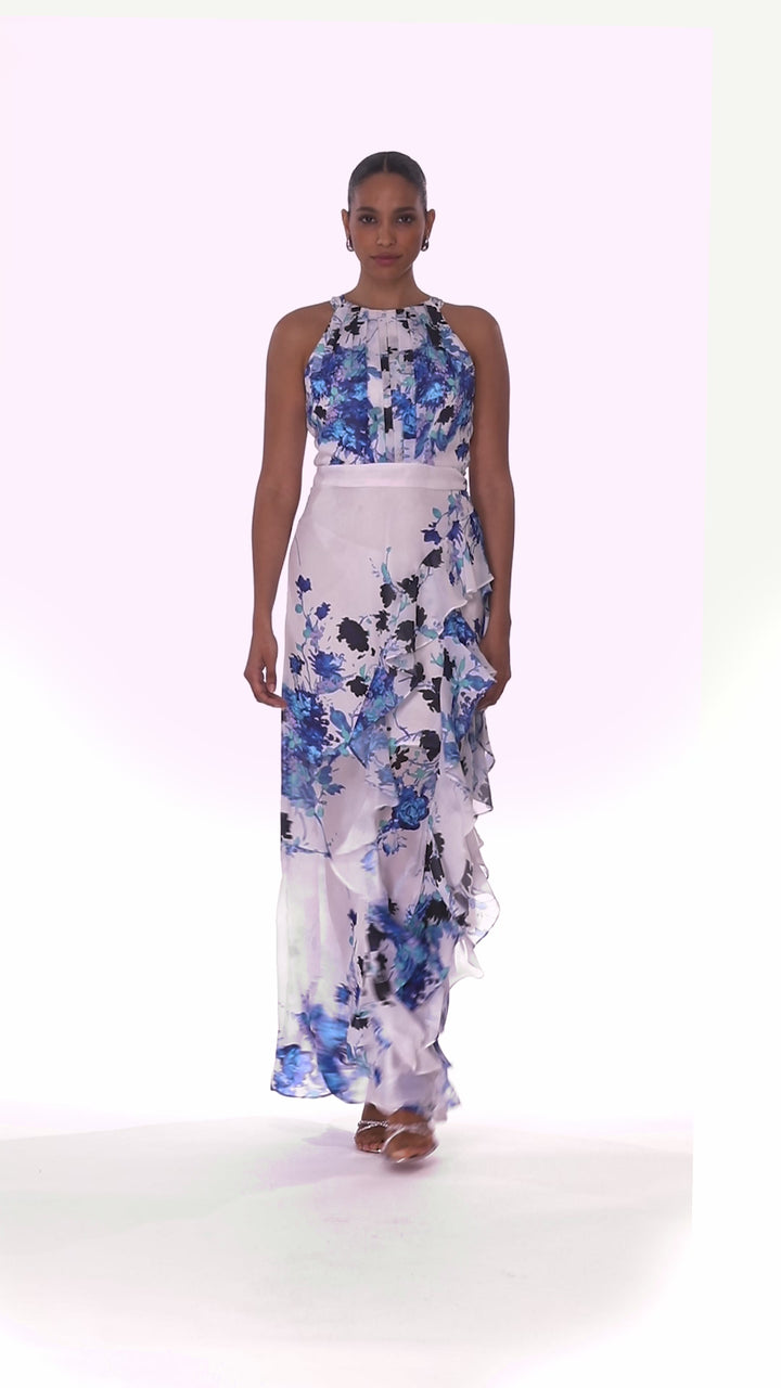 "Melanie" Chiffon Print Floor Length Dress