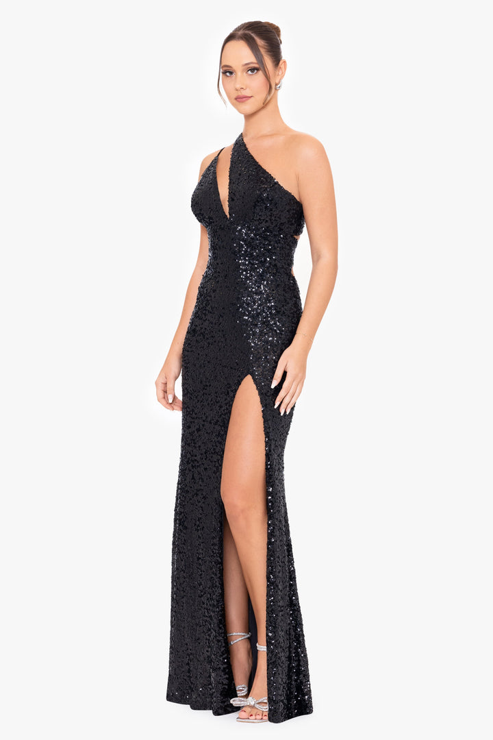 "Juliana" Long Cut Out Sequin Tie Back dress