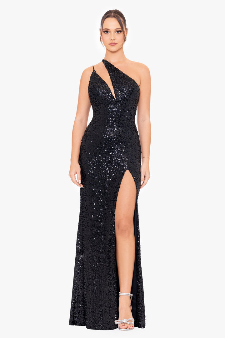 "Juliana" Long Cut Out Sequin Tie Back dress