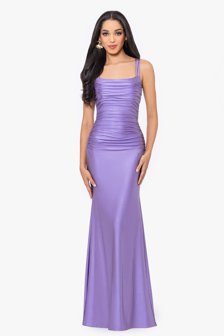 "Krysta" Long Power Sateen Double Cross Back Dress