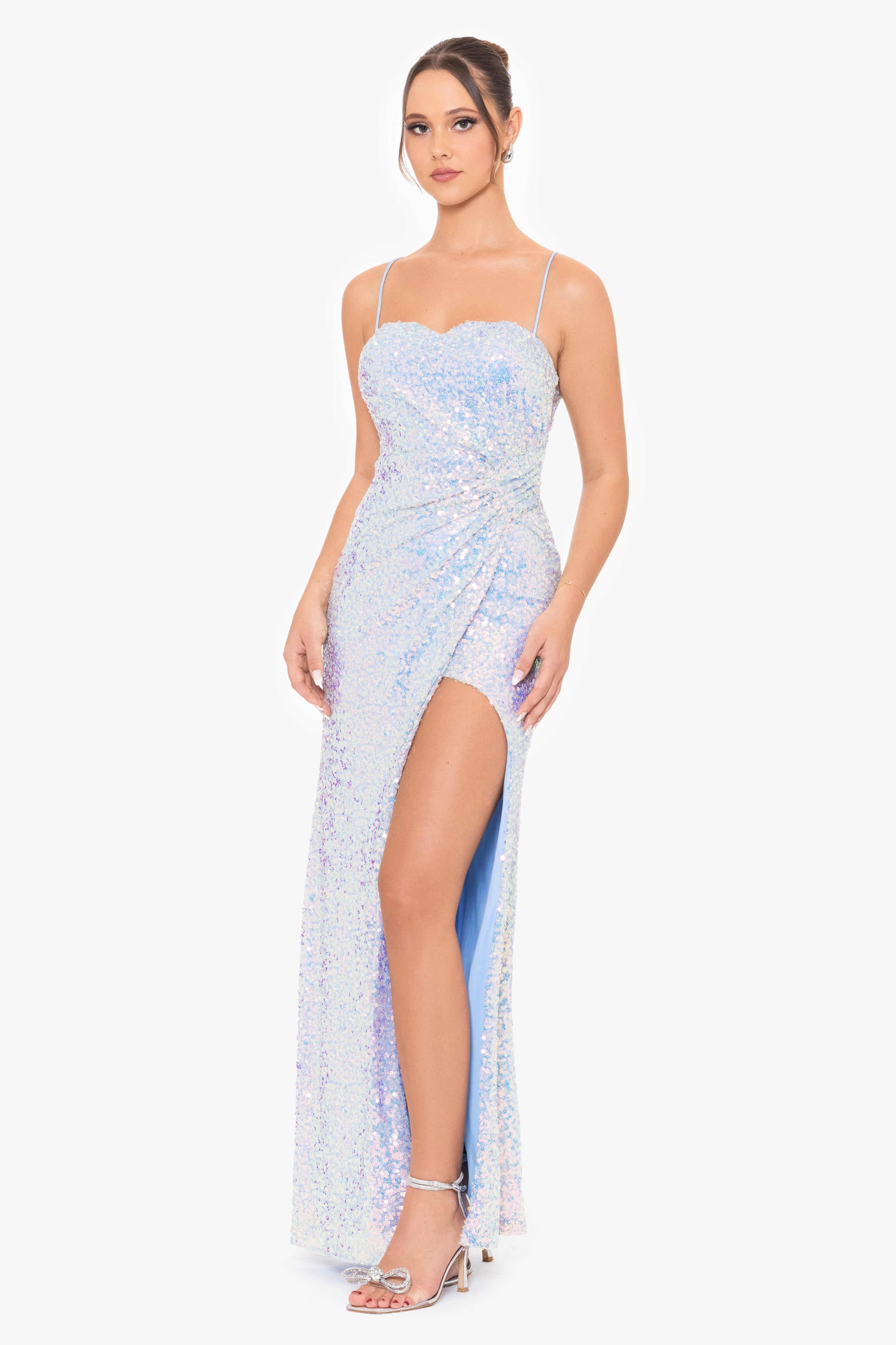 "Nelly" Long Iridescent Sequin Open Back Dress