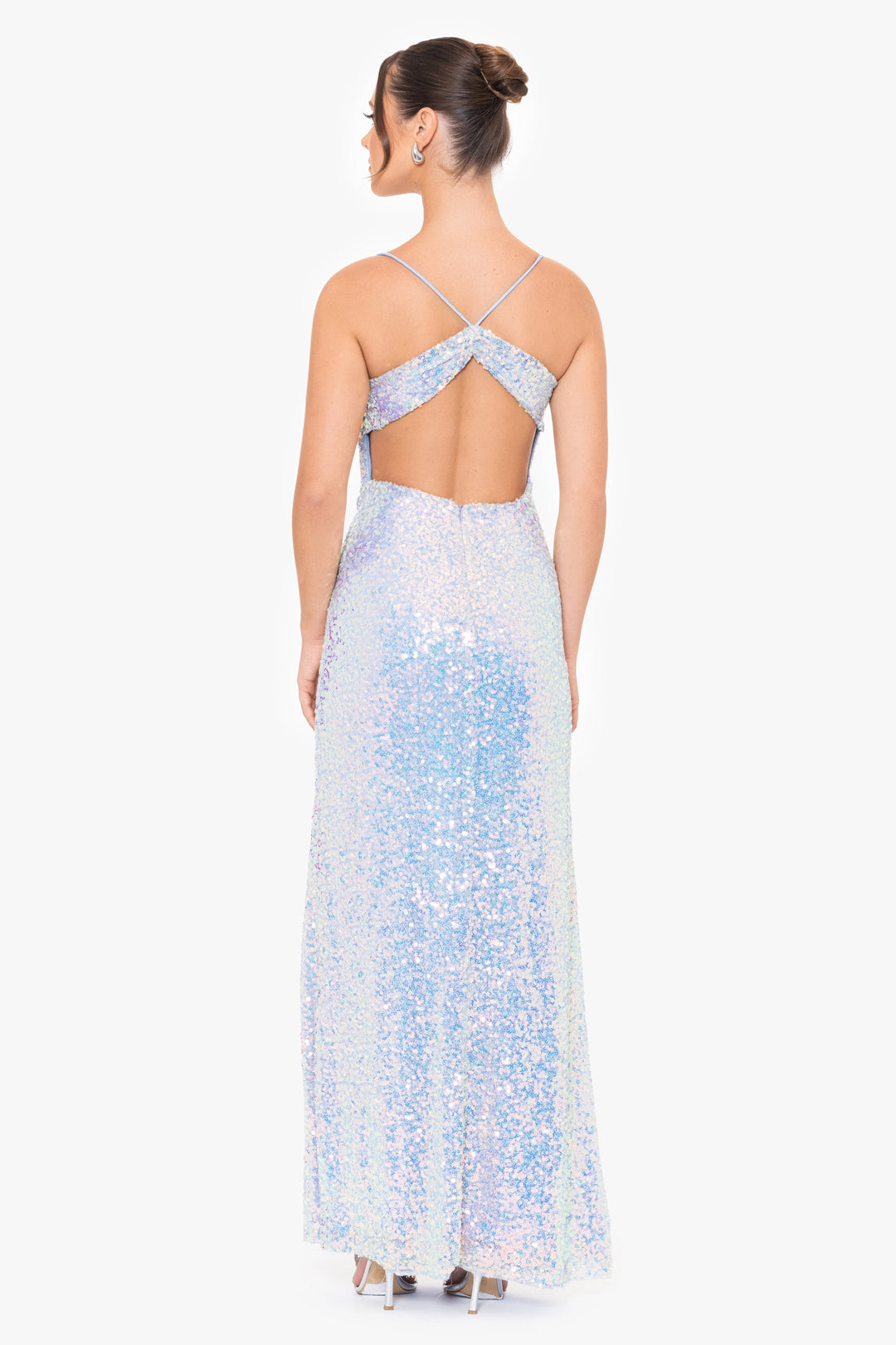 "Nelly" Long Iridescent Sequin Open Back Dress