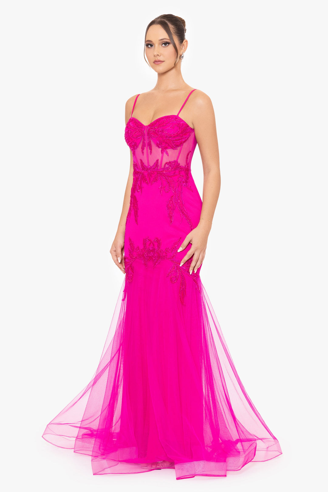 "Claire" Illusion Mesh Applique Gown