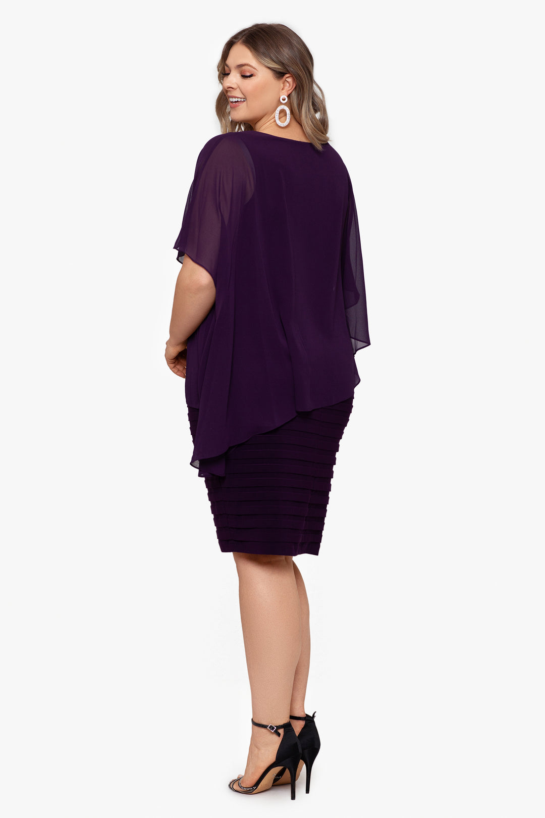 Plus "Charlotte" Short Chiffon Cape Scuba Crepe Shutter Dress - Betsy & Adam