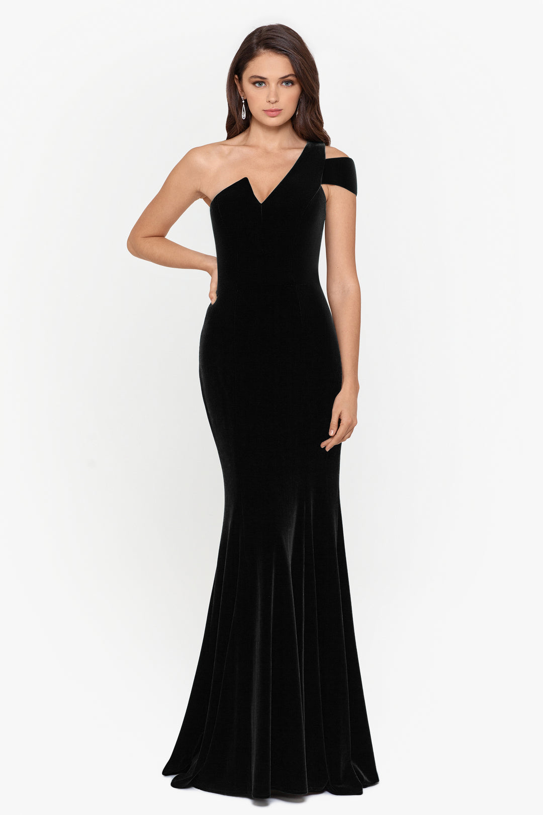 "Ella" Long Velvet One Shoulder - Betsy & Adam