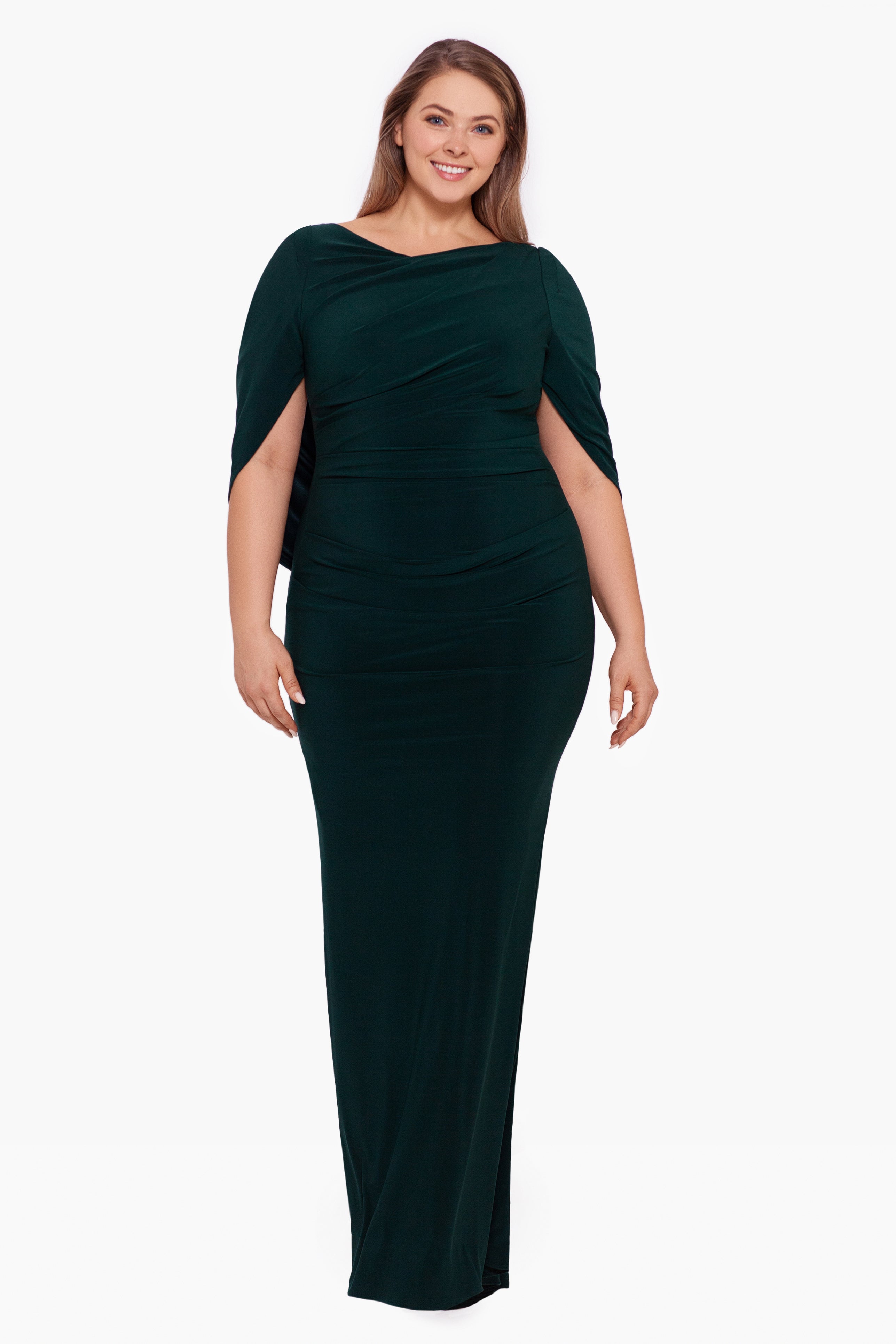 Plus "Miriam" Long Jersey Draped Back Gown