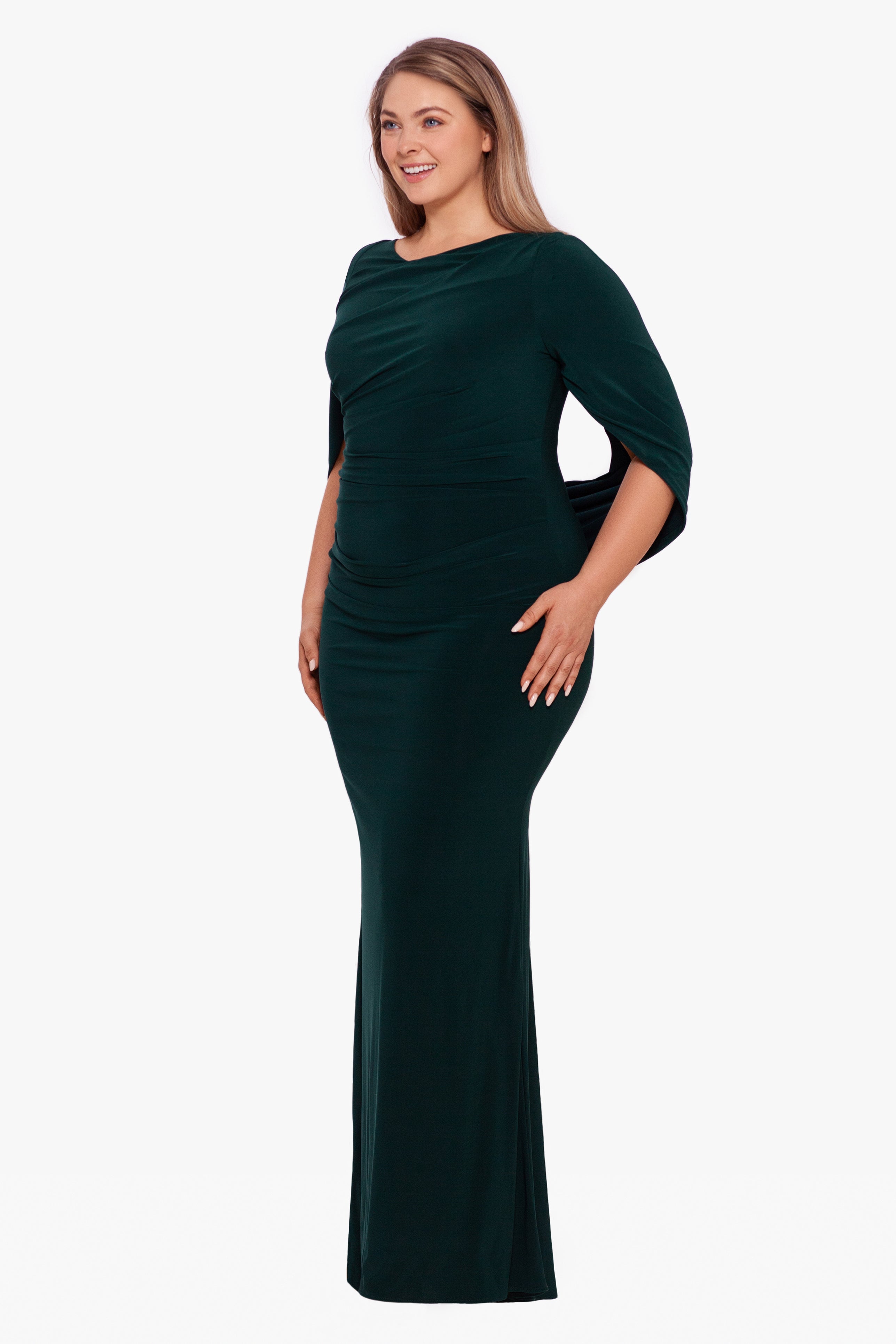 Plus "Miriam" Long Jersey Draped Back Gown