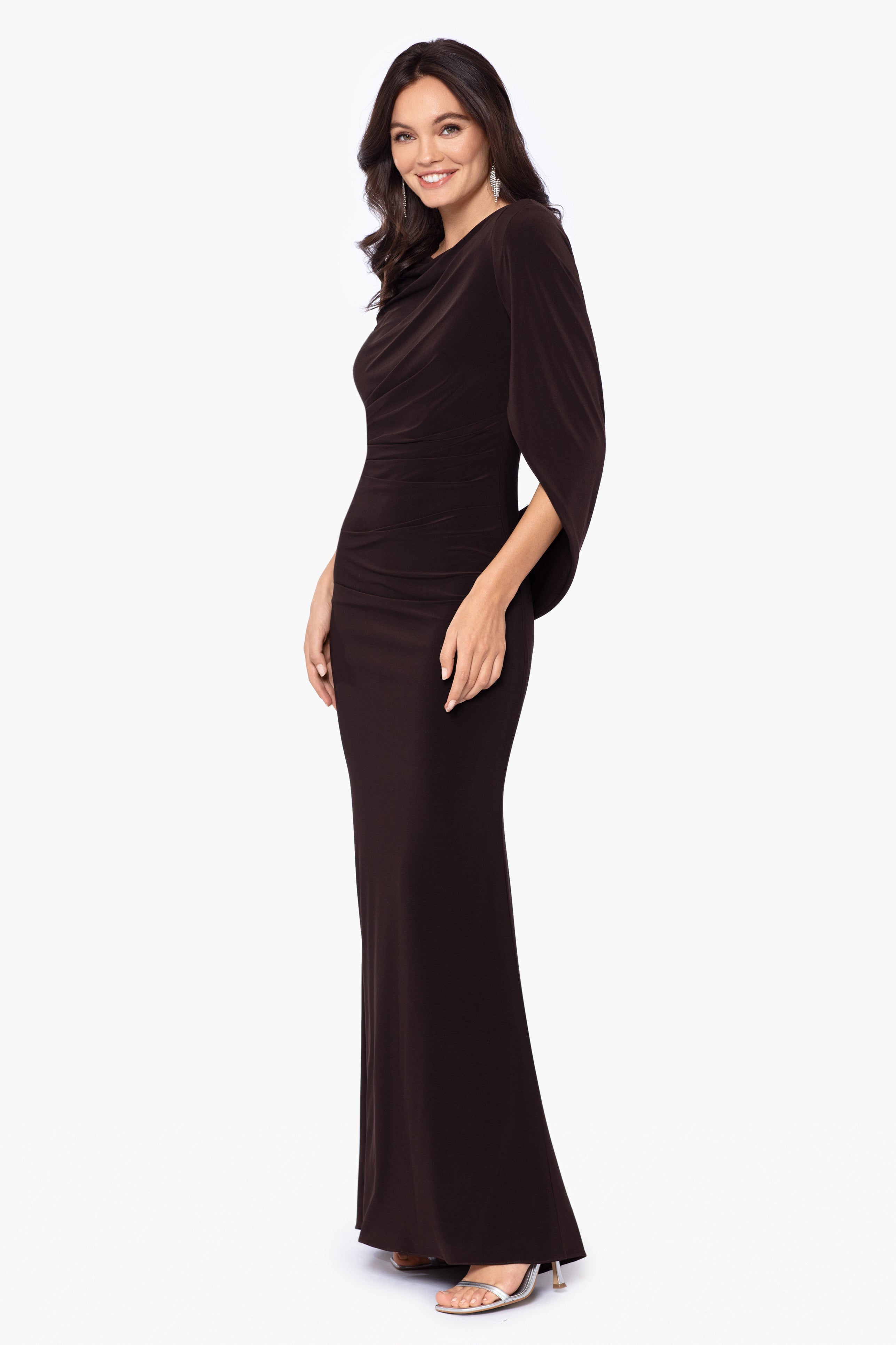 "Miriam" Long Jersey Draped Back Gown