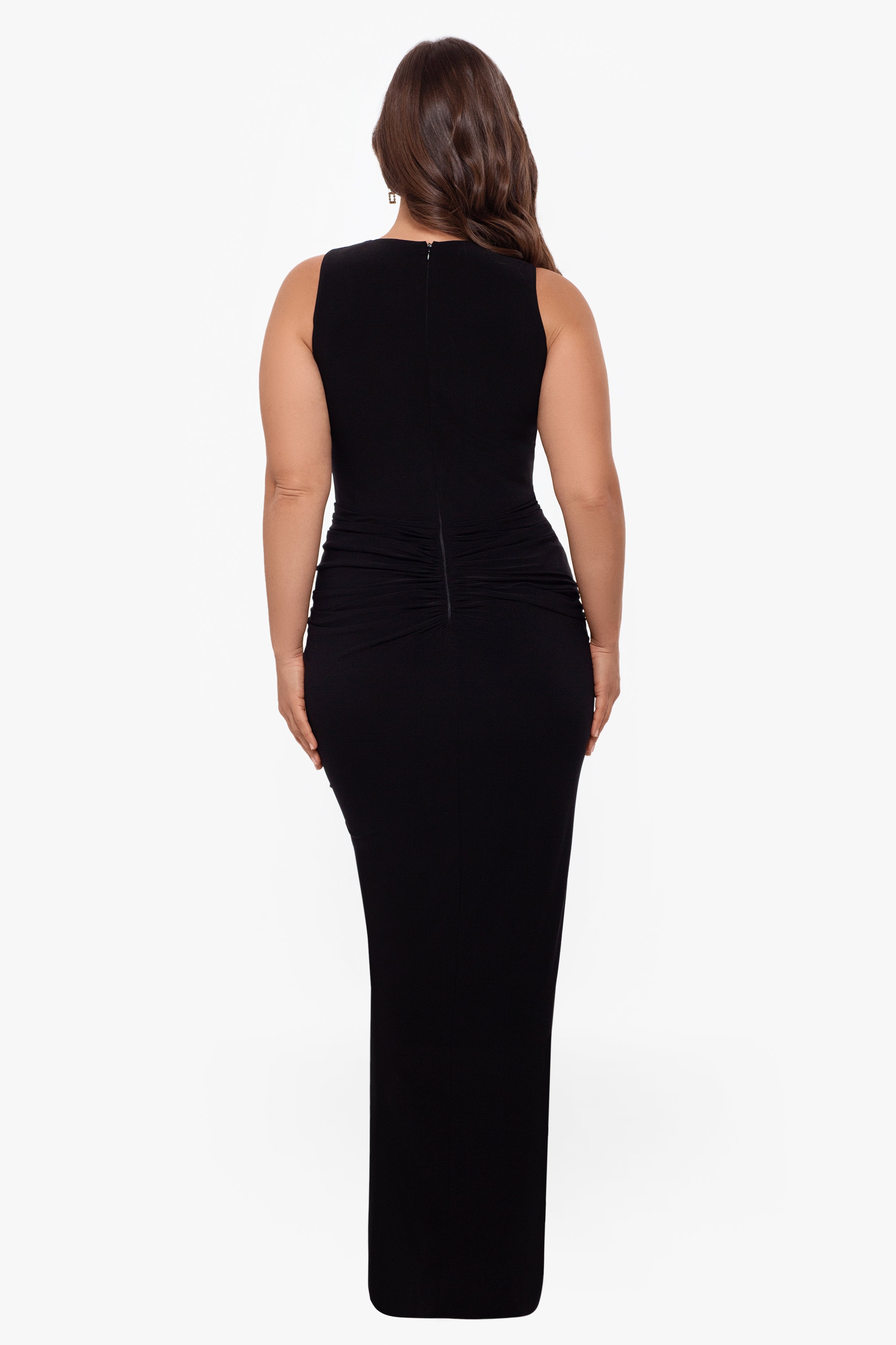 Plus "Bobbi" Long Ruffled V-Neck Gown - Betsy & Adam