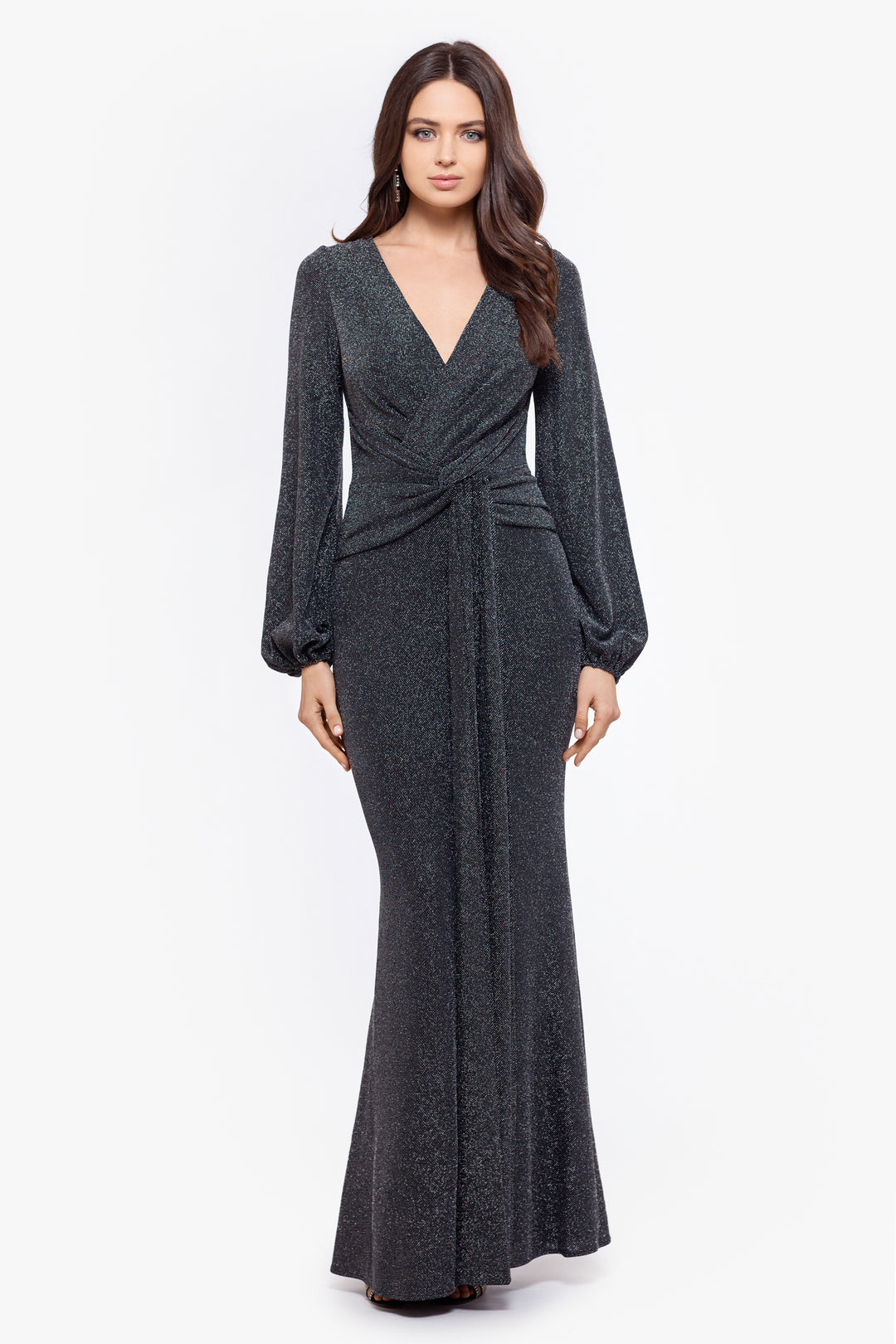 "Clara" Long Sleeve Metallic Knit Knot Dress - Betsy & Adam